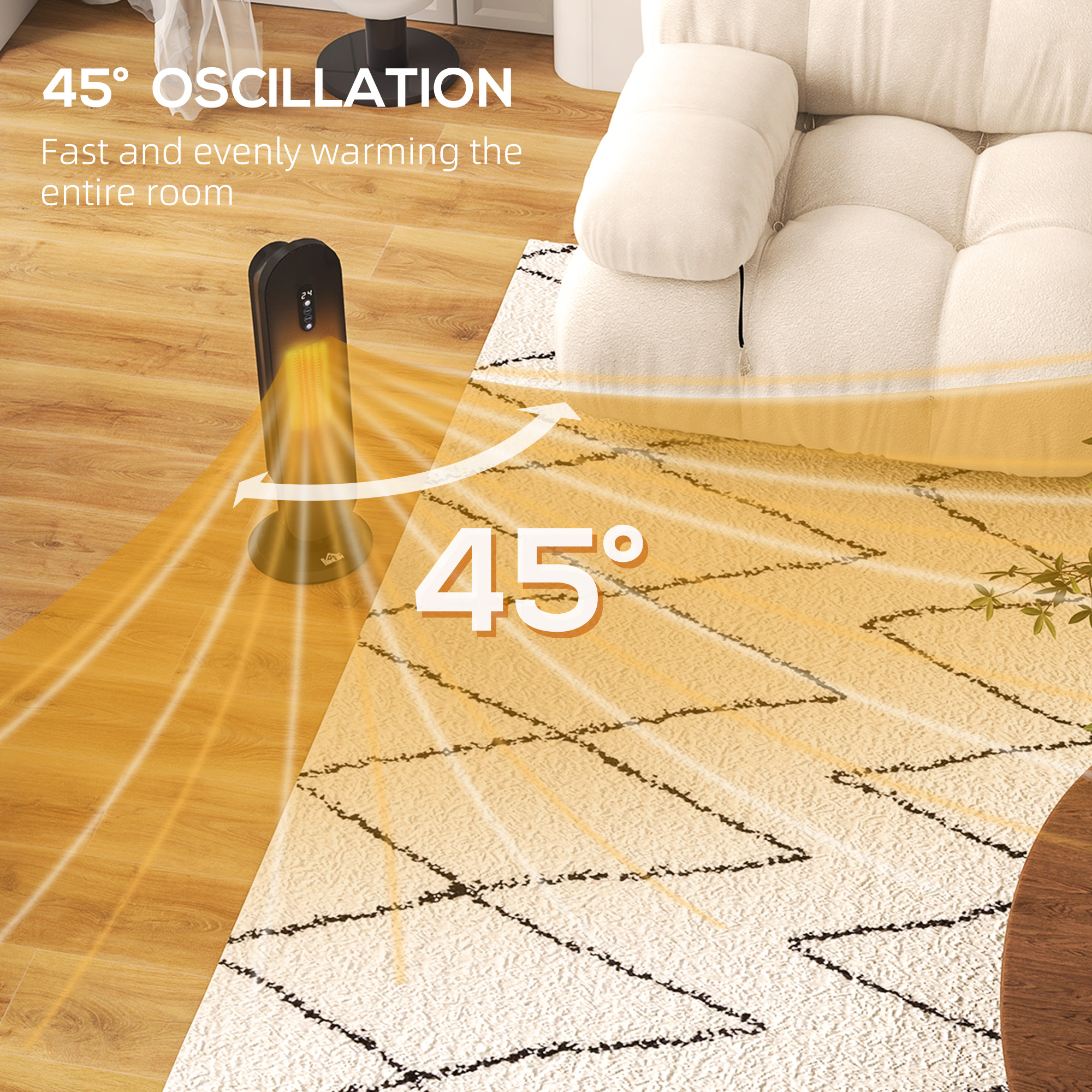 HOMCOM 45° Oscillating Ceramic Space Heater, with Remote Black 7