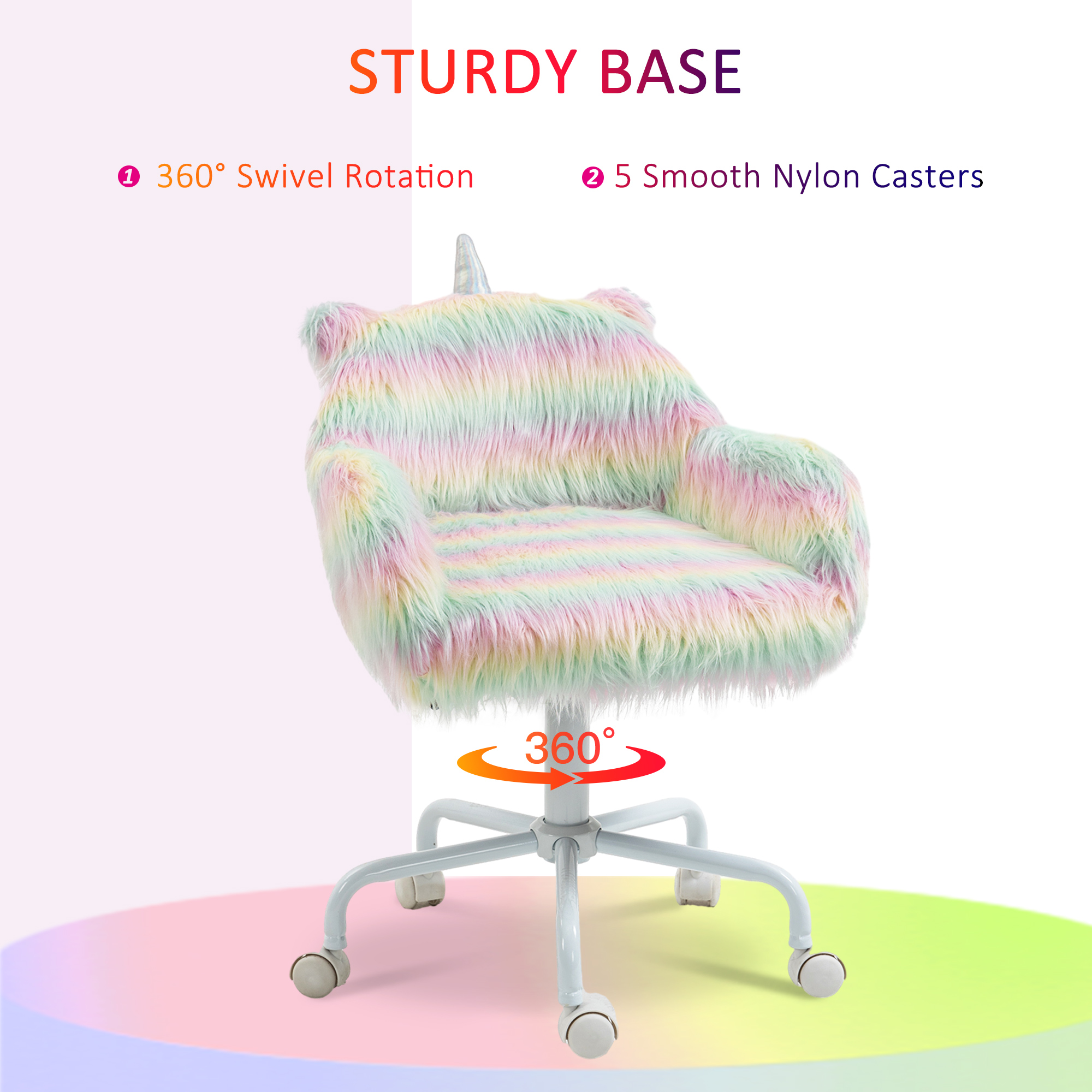 Vinsetto Unicorn Home Office Chair, Height Adjustable Fluffy Desk Chair with Armrests and Swivel Wheels, Colourful 6