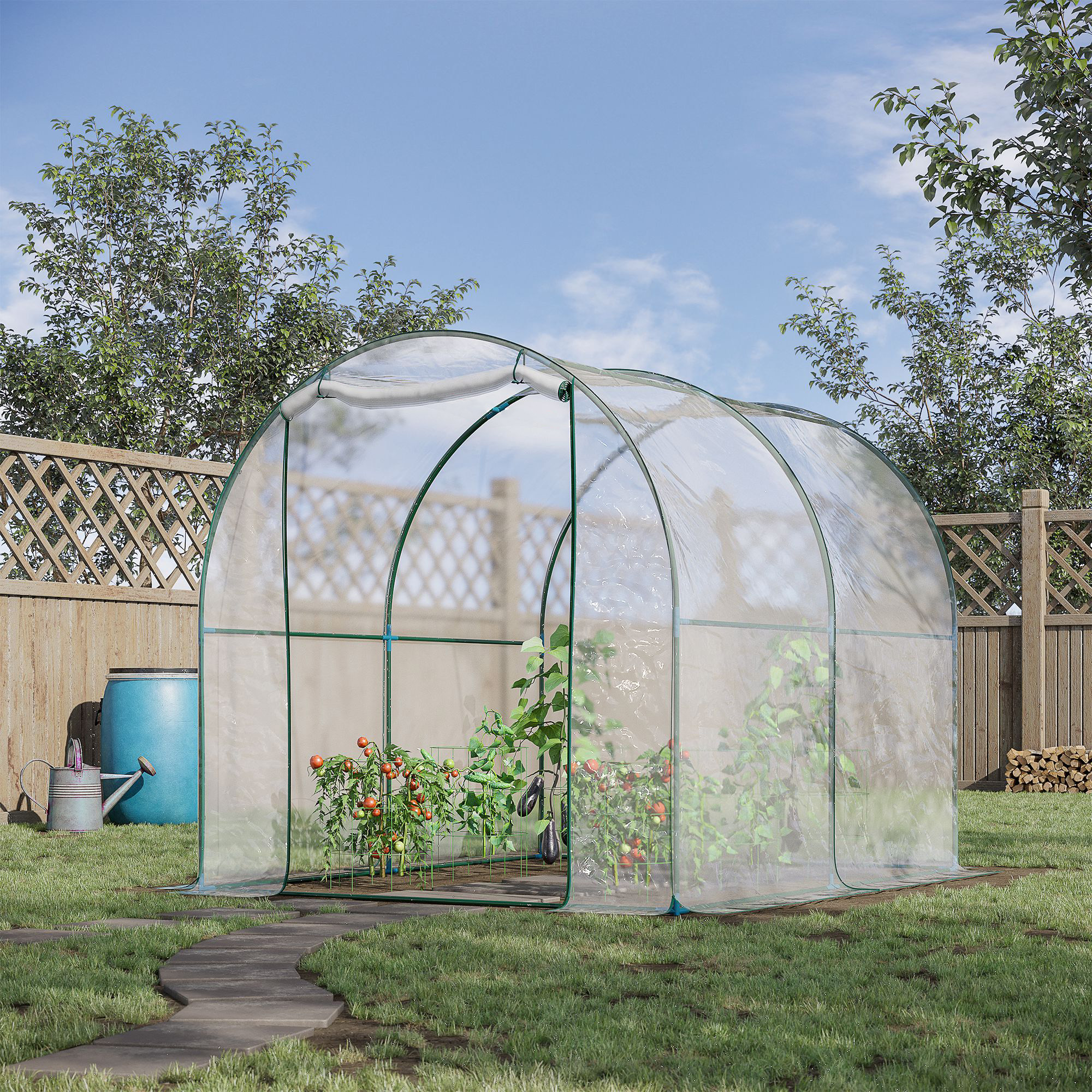 Outsunny Walk-in Polytunnel Greenhouse with Roll-up Door Transparent Tunnel Greenhouse with Steel Frame and PVC Cover, 2.5 x 2m 2