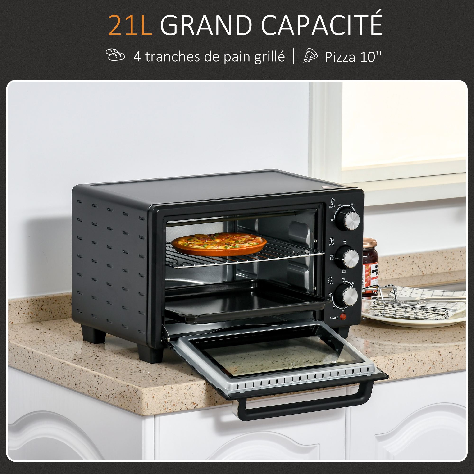 Four électrique de table 16L 1400W avec 3 modes de chauffage, un