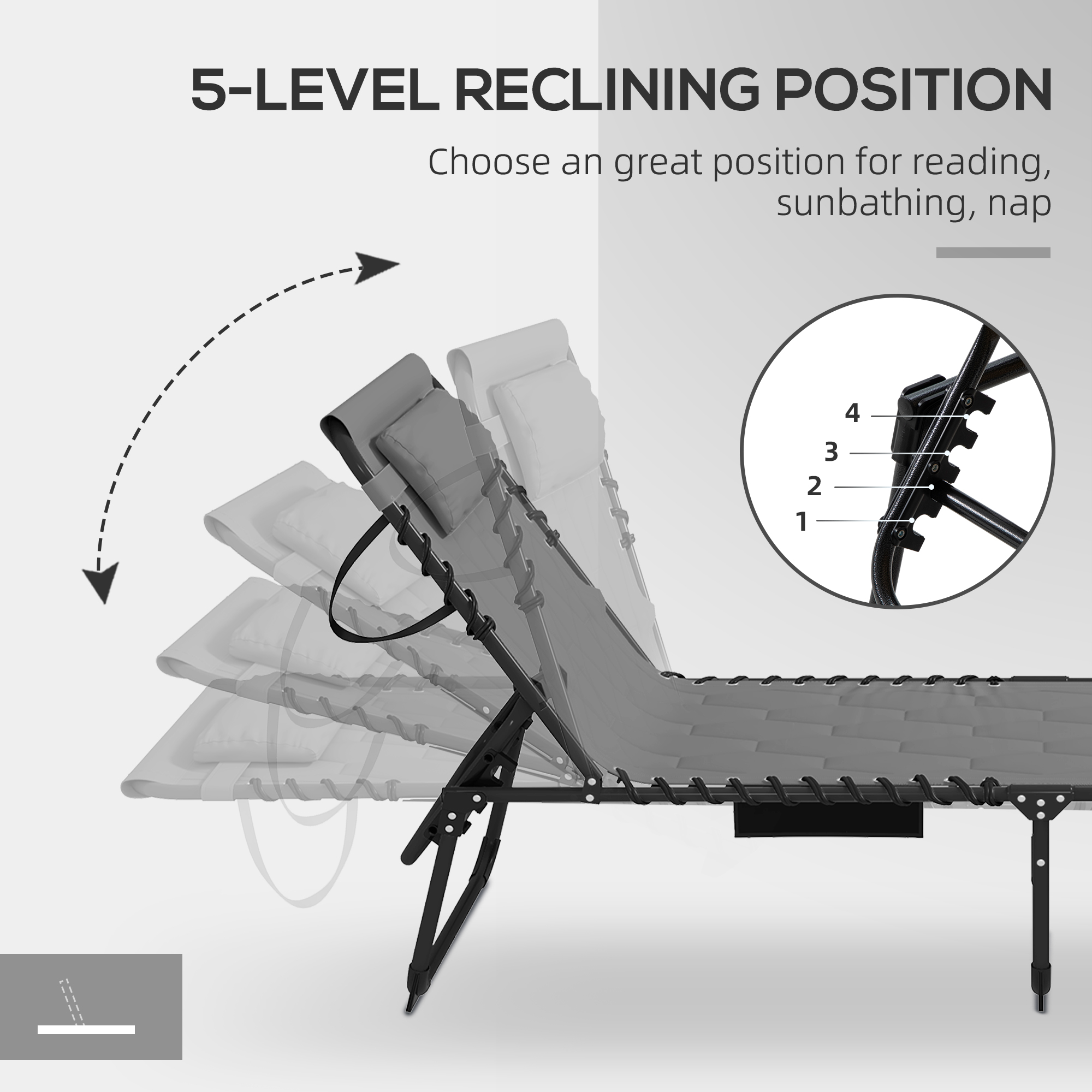 Outsunny Set of Two Sun Loungers, with Five-Position Reclining Backs Grey 6