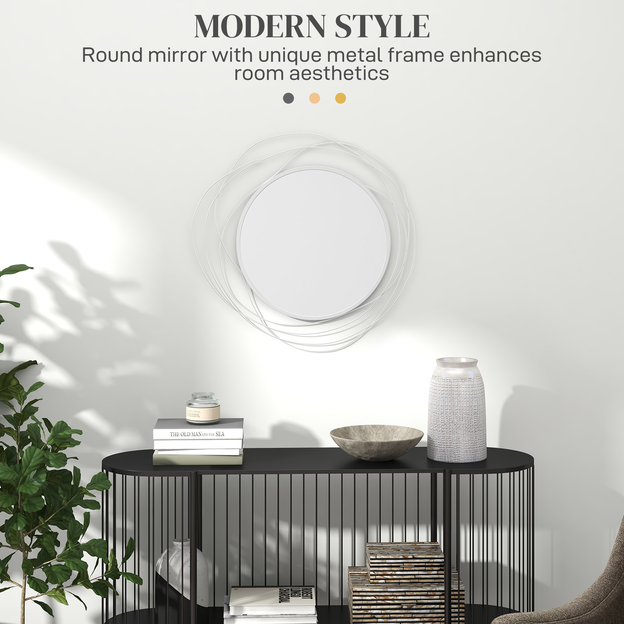 HOMCOM Abstract Metal Wire Wall Mirror, with Accessories Silver 4