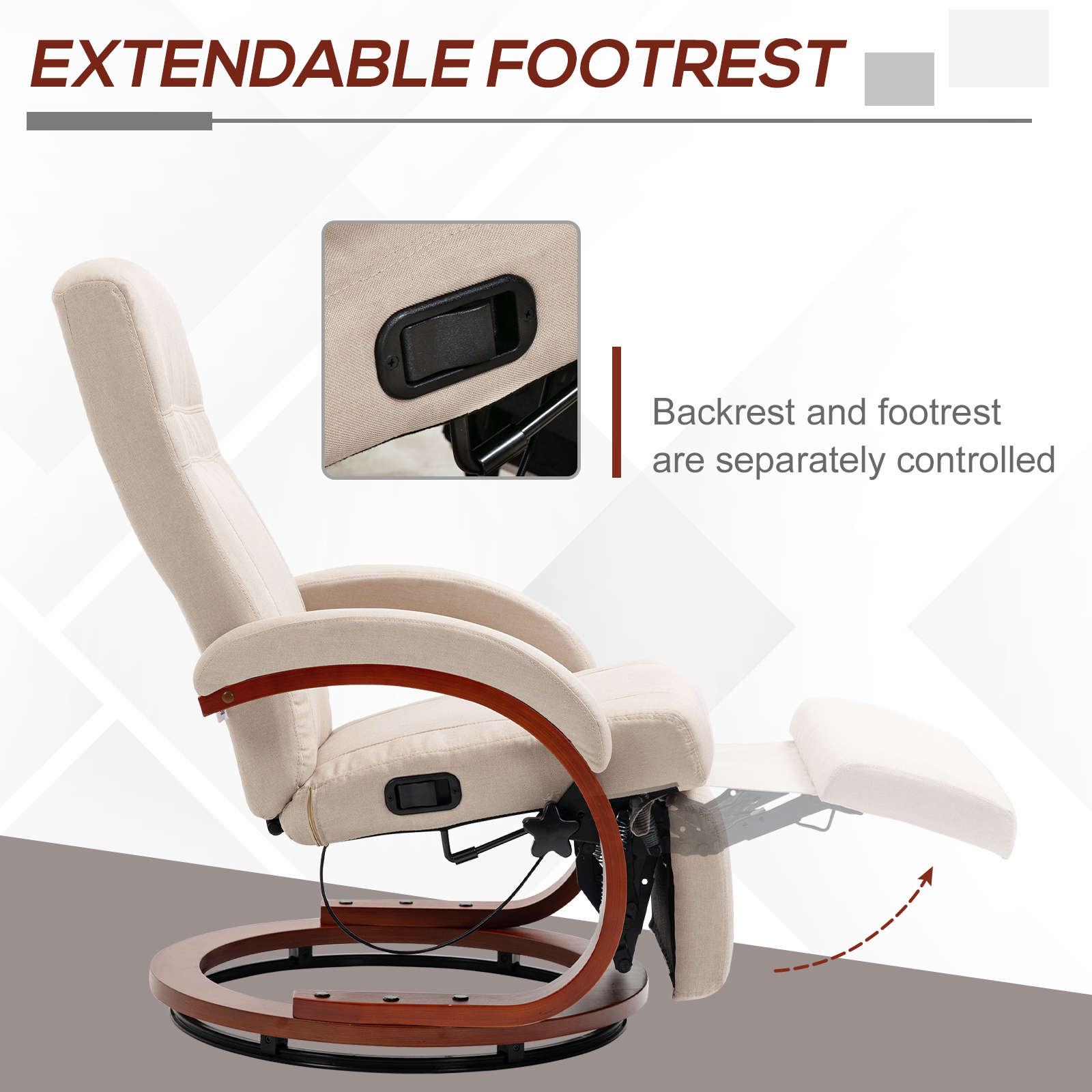 HOMCOM 135° Manual Reclining Swivel Chair, with Footrest Beige 5