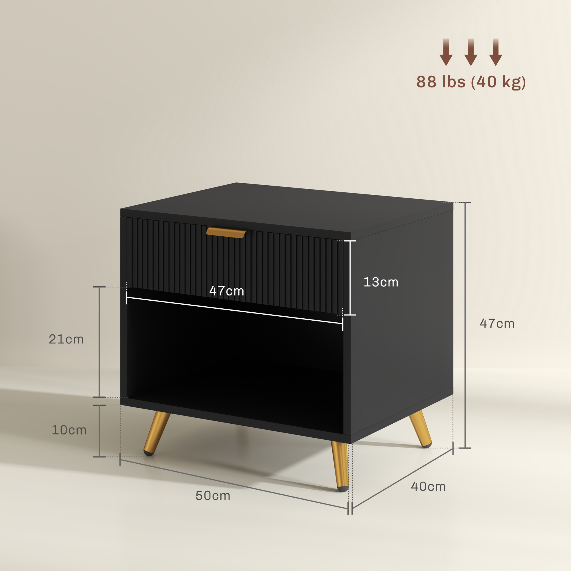 HOMCOM Elegant Bedside Table, with Drawer and Shelf Black/Gold Tone 3