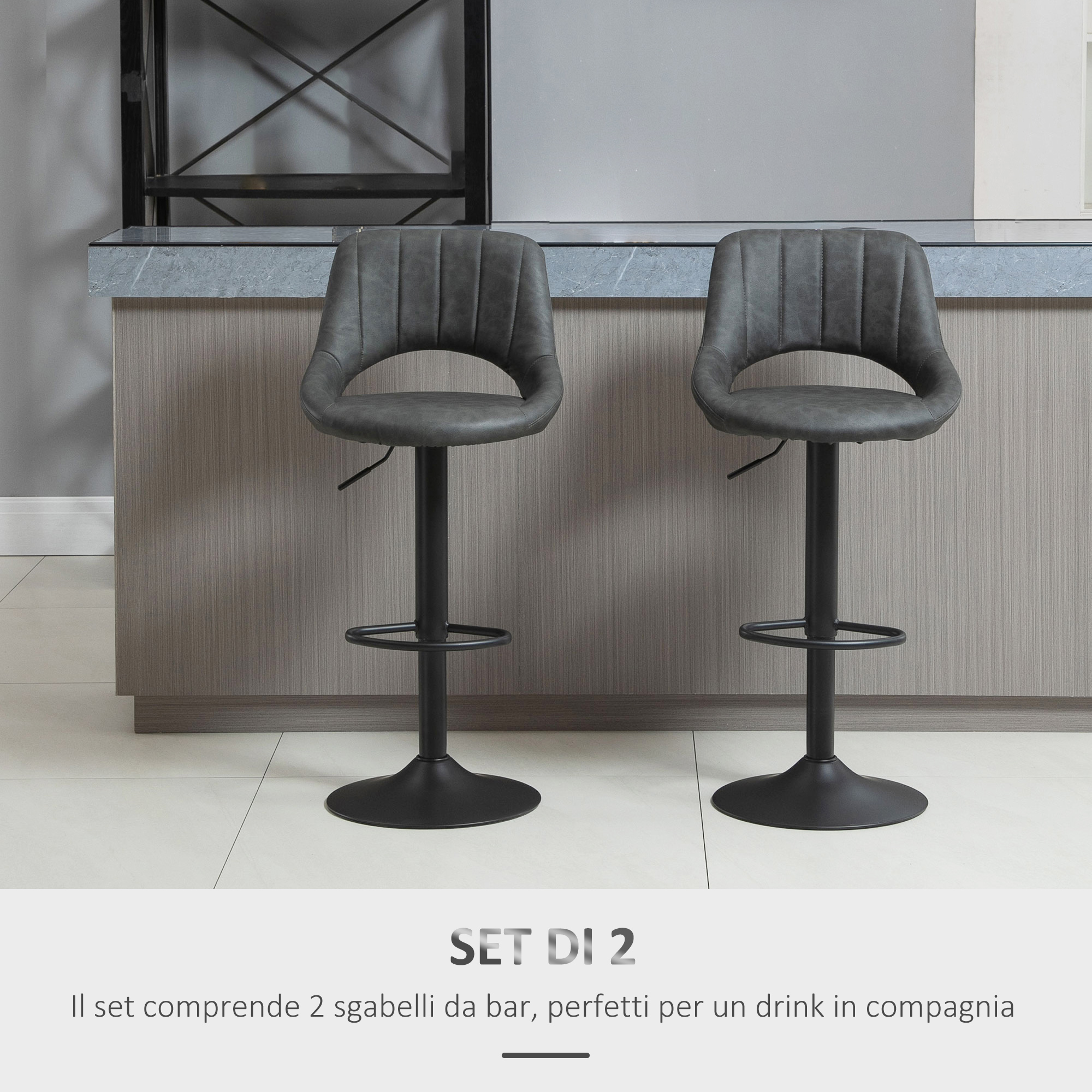 HOMCOM Set 2 Sgabelli da cucina e bar Alti con Schienale e Poggiapiedi, Cuscino in Velluto e Struttura in Metallo, Nero e Oro|Aosom| Aosom Italy