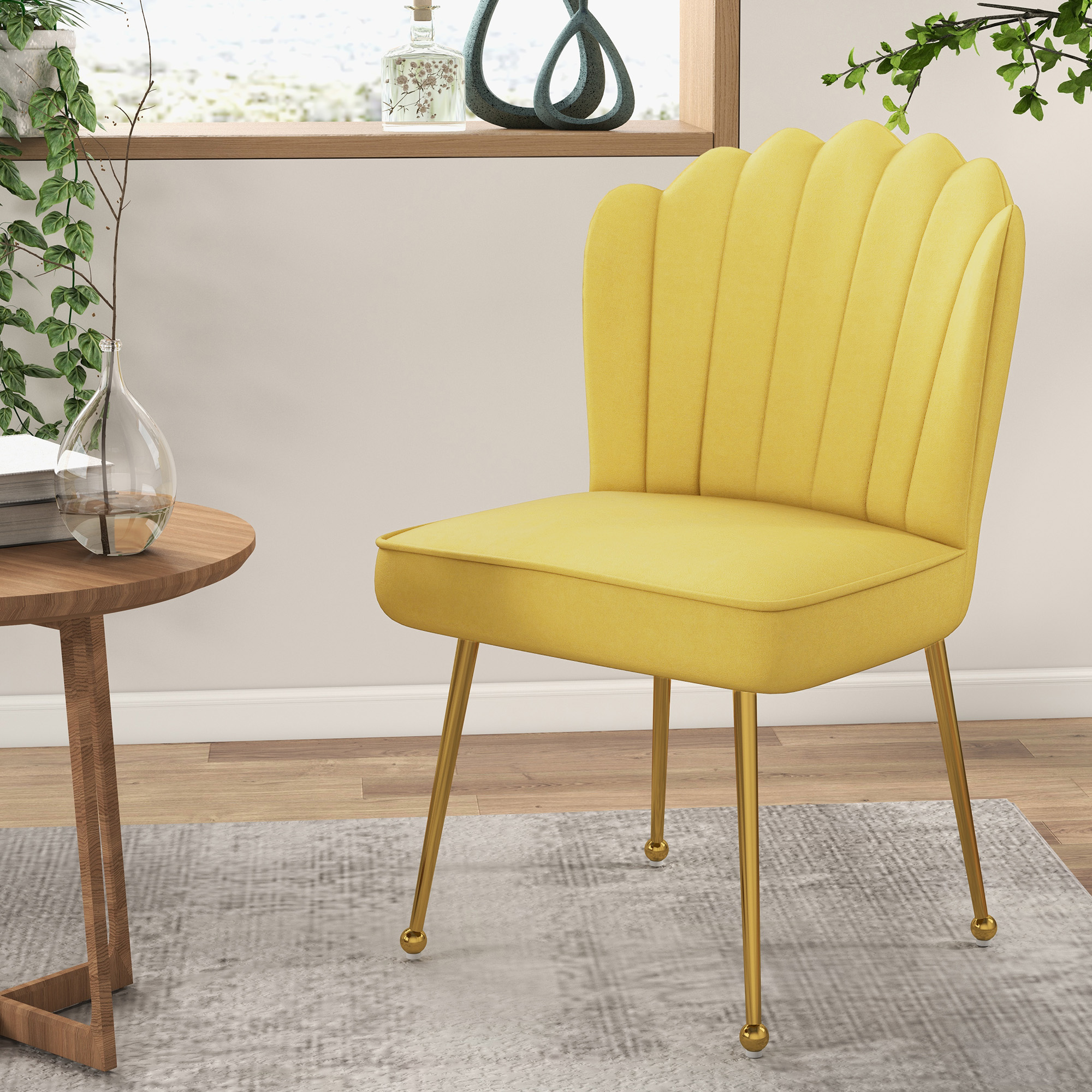 HOMCOM Velvet-Feel Shell Accent Chair Yellow 2