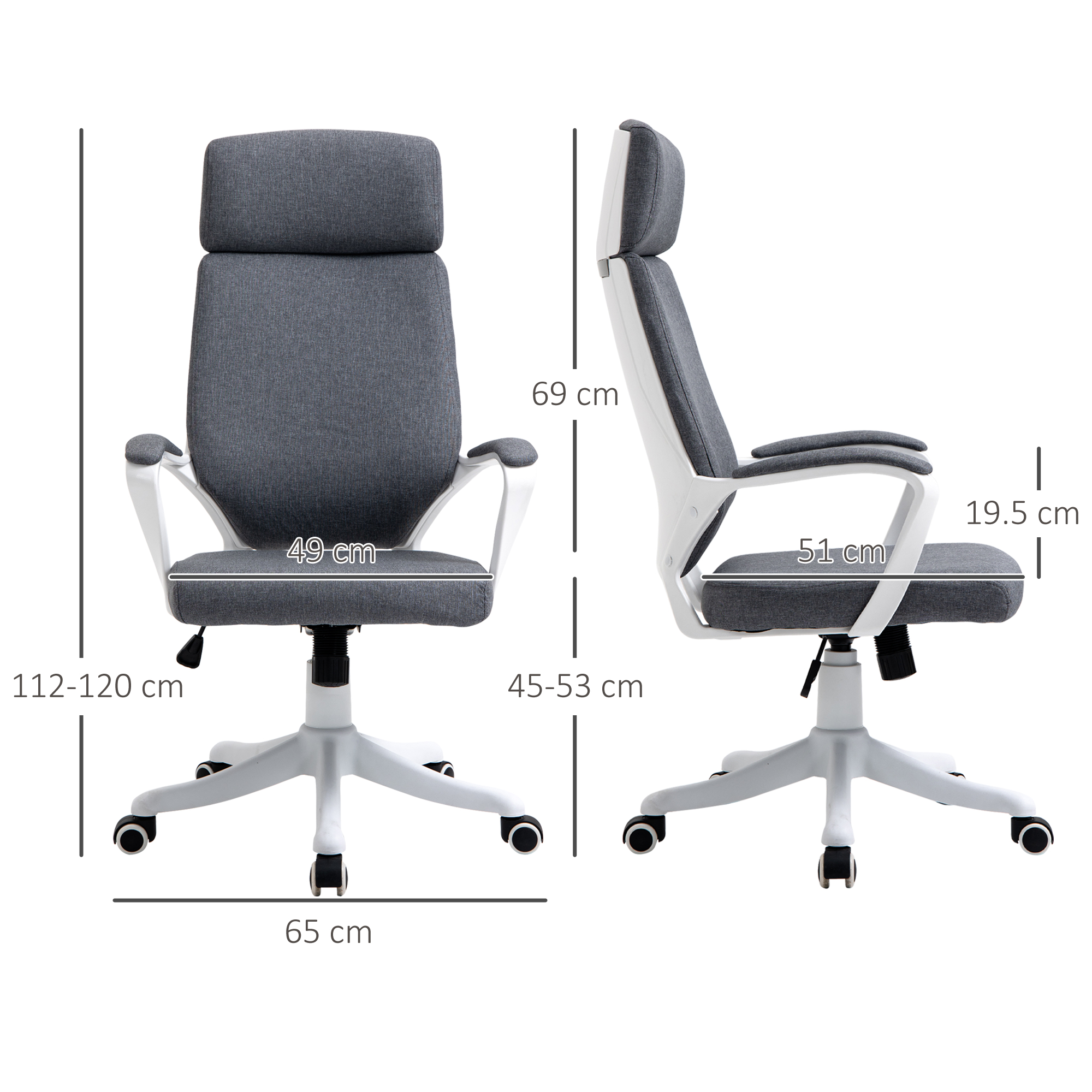 Vinsetto Office Chair, Ergonomic Desk Chair, High Back Study Chair with Headrest and Lumbar Back Support, Adjustable Height for Home and Work, Grey 3