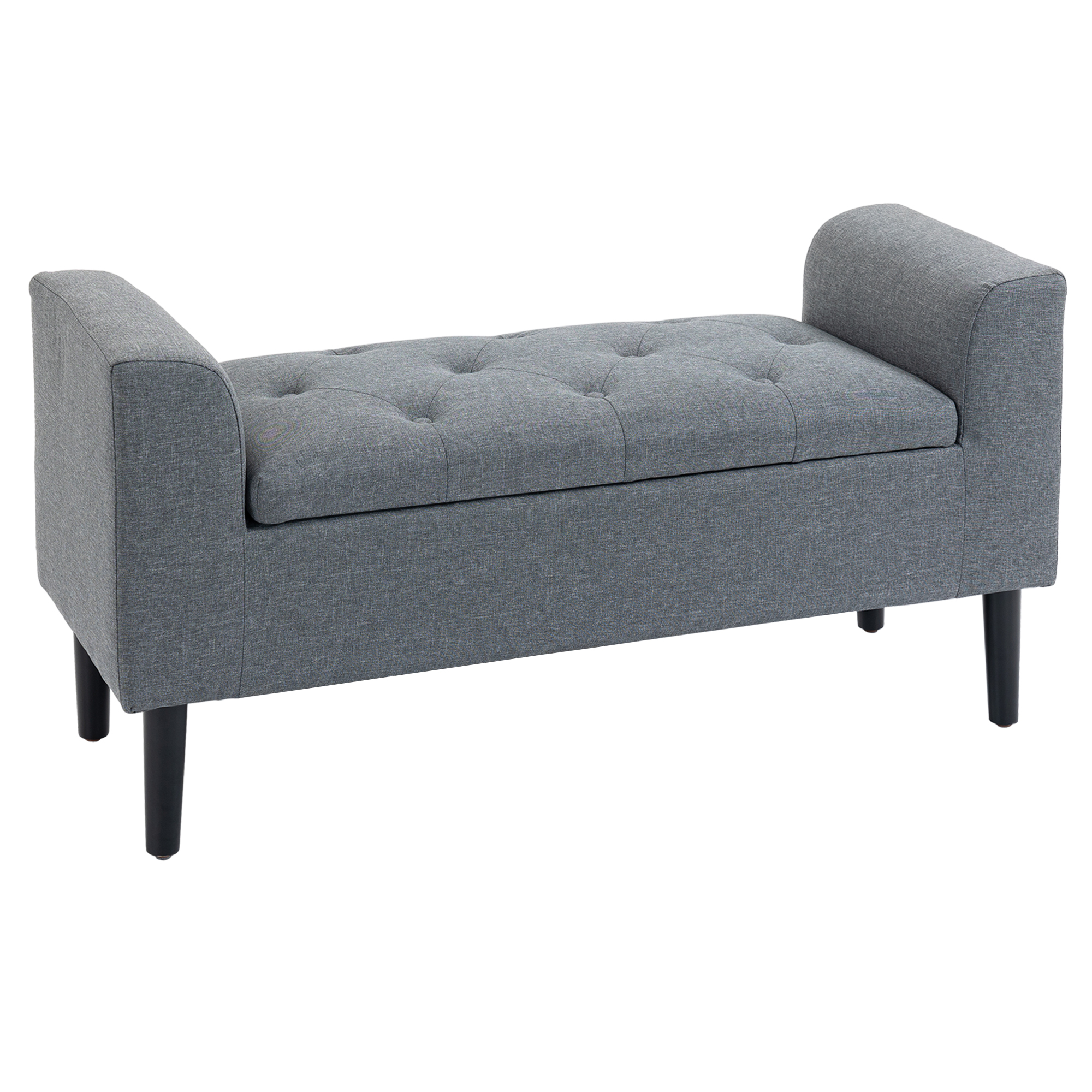HOMCOM Banco Pie de Cama Acolchado con Espacio de Almacenaje Banqueta Tapa y Patas de Madera para Dormitorio Salón 116x44x58 cm Gris   Aosom España