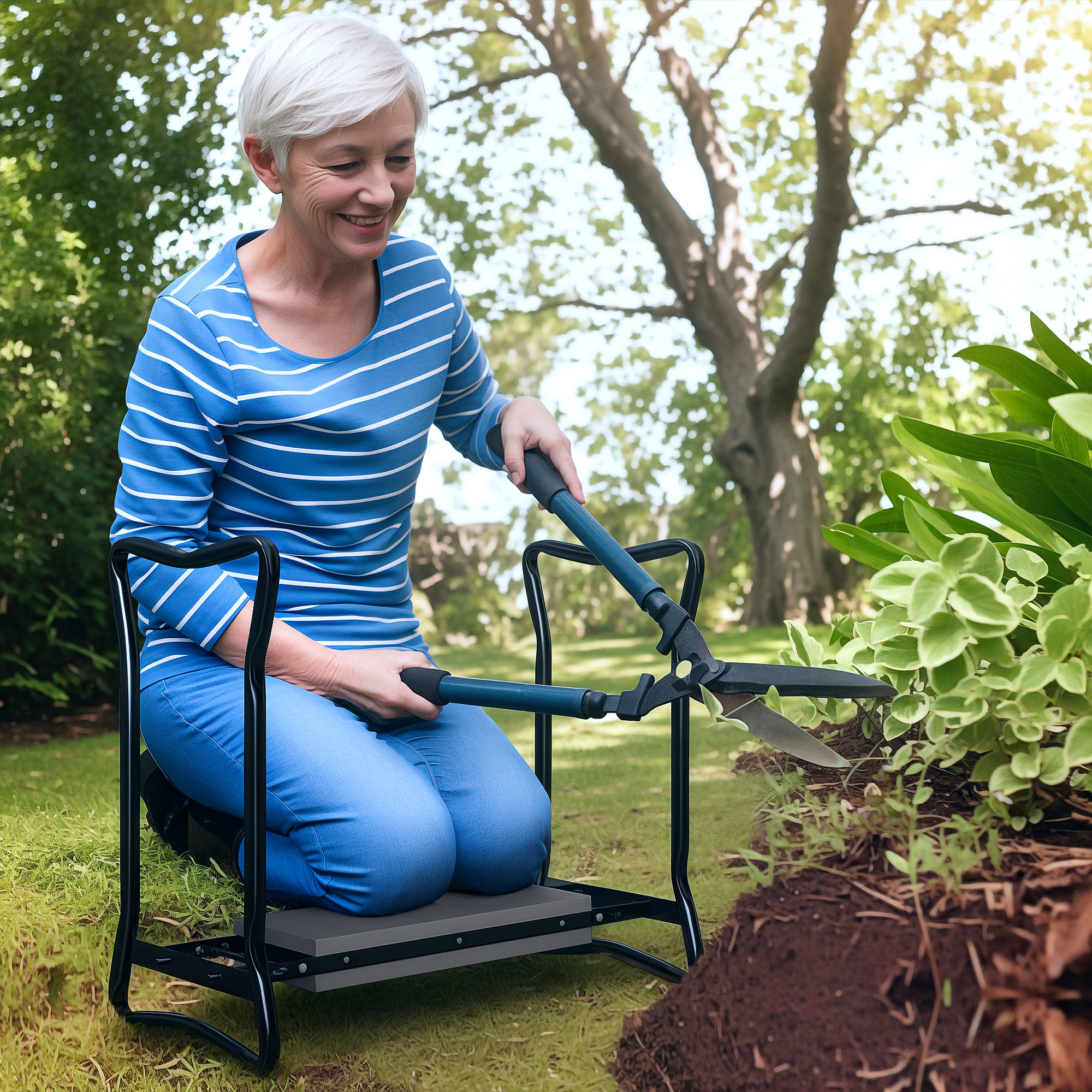 Outsunny 2 In 1 Garden Kneeler Seat Kneeling Pad Support Bench Foldable Knee Protector, Grey 7