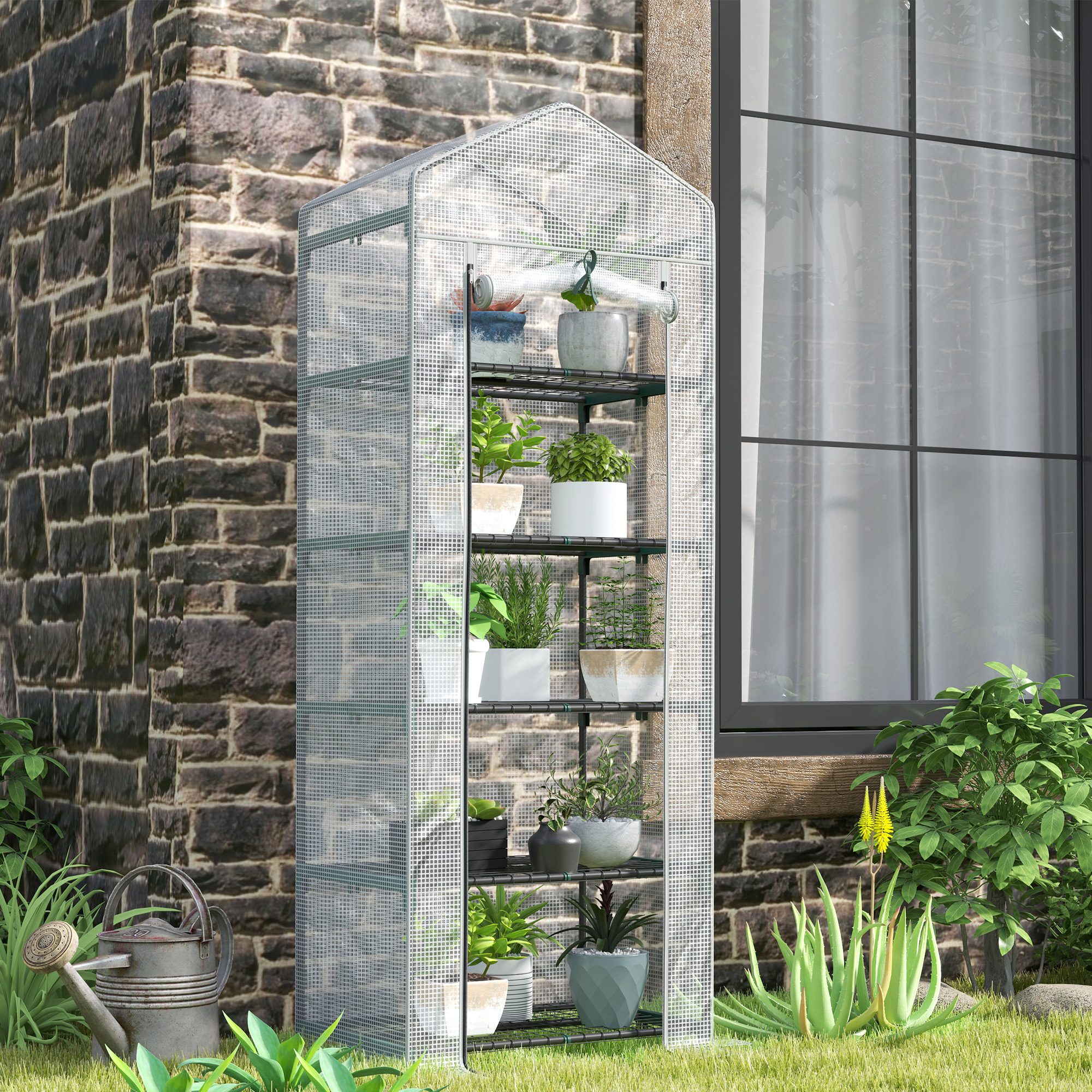 Outsunny 193cm Five Shelf Mini Greenhouse White 2