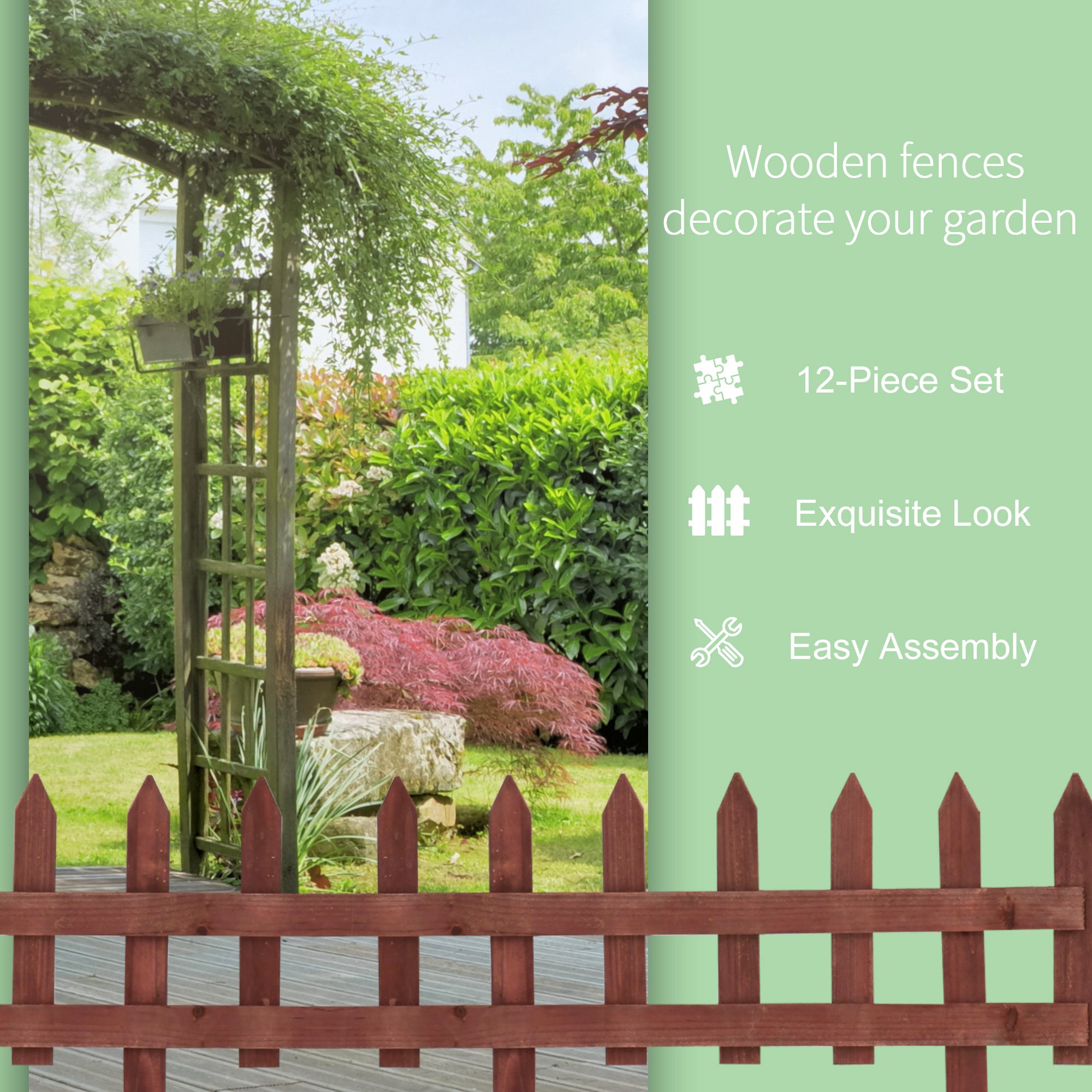 Outsunny Set of 12 Wooden 60cm Garden Fence Pieces 6
