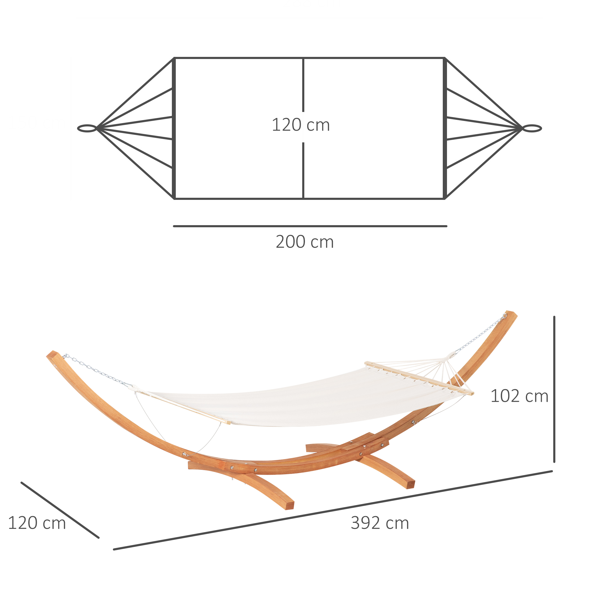 Outsunny Outdoor Garden Hammock with Wooden Stand Swing Hanging Bed for Patio White 3