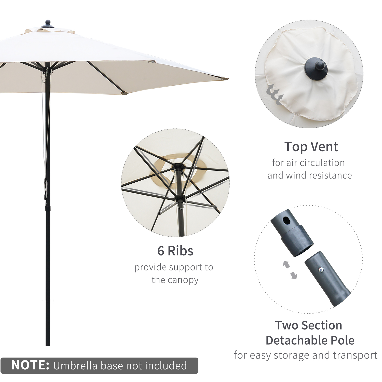 Outsunny 2.8m Garden Parasol Umbrella, Round Outdoor Market Table Umbrella Sun Shade Canopy, Off-White 4