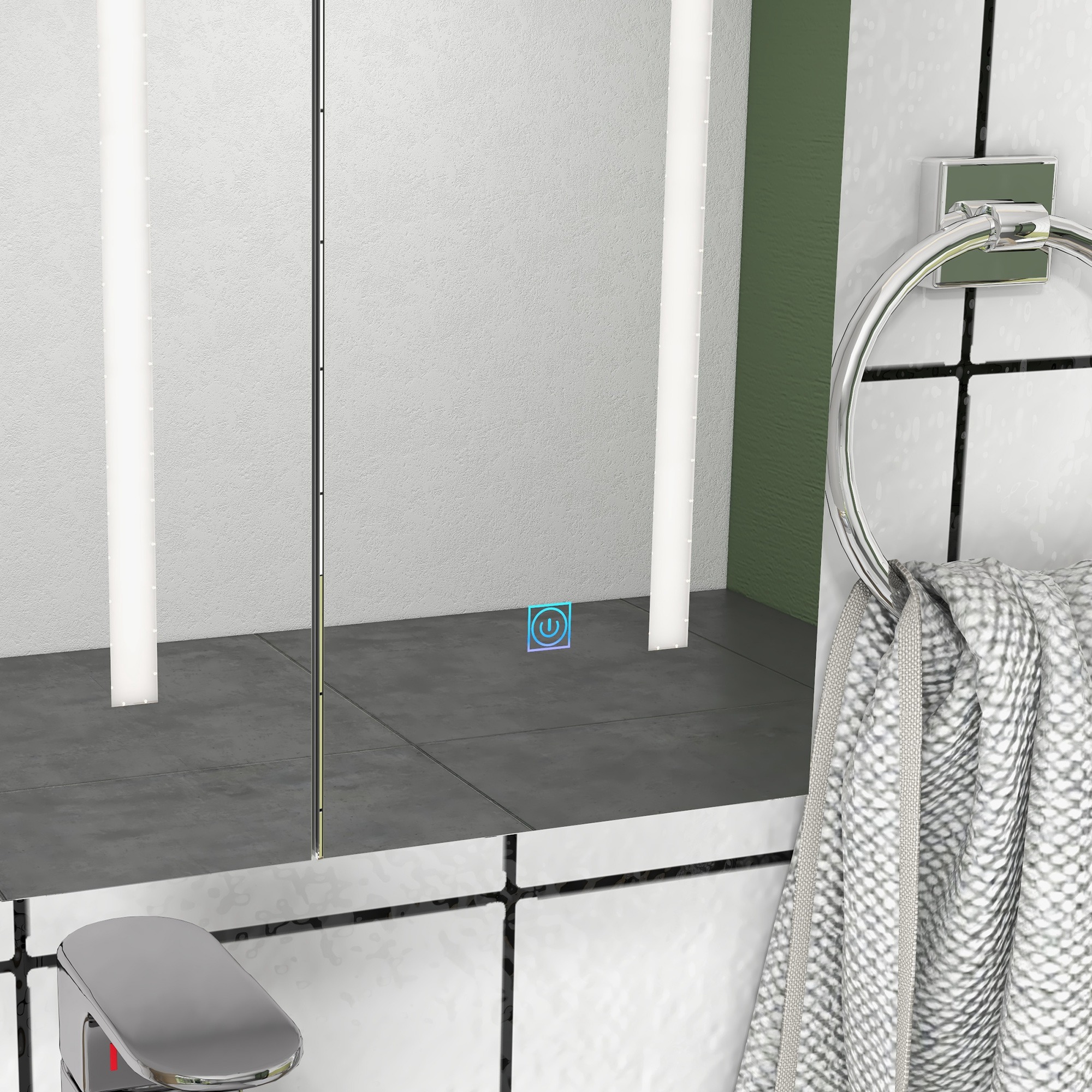 kleankin Bathroom Mirror Cabinet with Light, Bathroom Storage Cupboard with USB Charge, Adjustable Shelf, 90x15x70cm, White 9