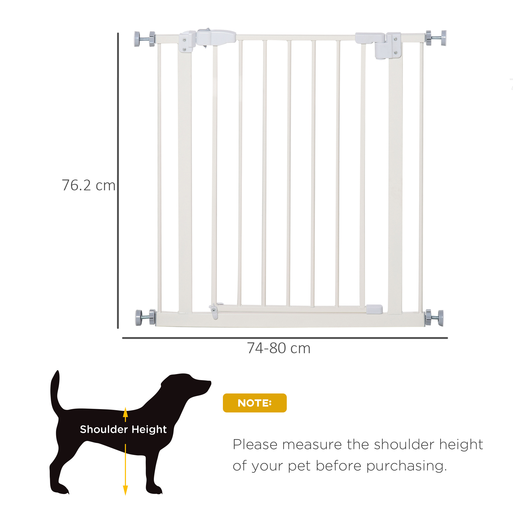 PawHut Pressure Fit Safety Gate, Adjustable Dog Gate, Pet Barrier for for Doorways, Staircases and Hallways with Auto Close, Double Locking, Opening 74-80cm, White 3