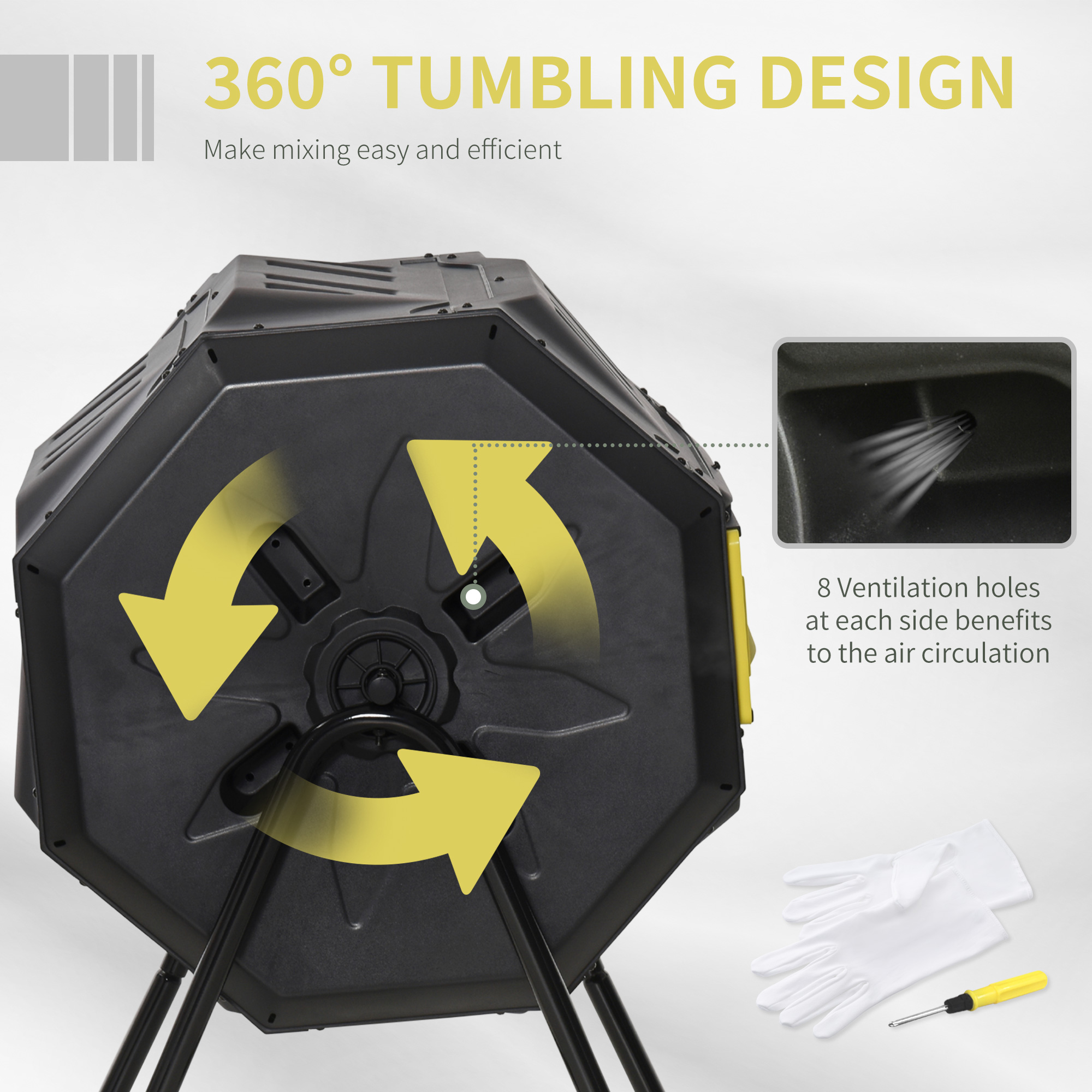 Outsunny 160L 360° Rotating Dual Chamber Composter Yellow 5