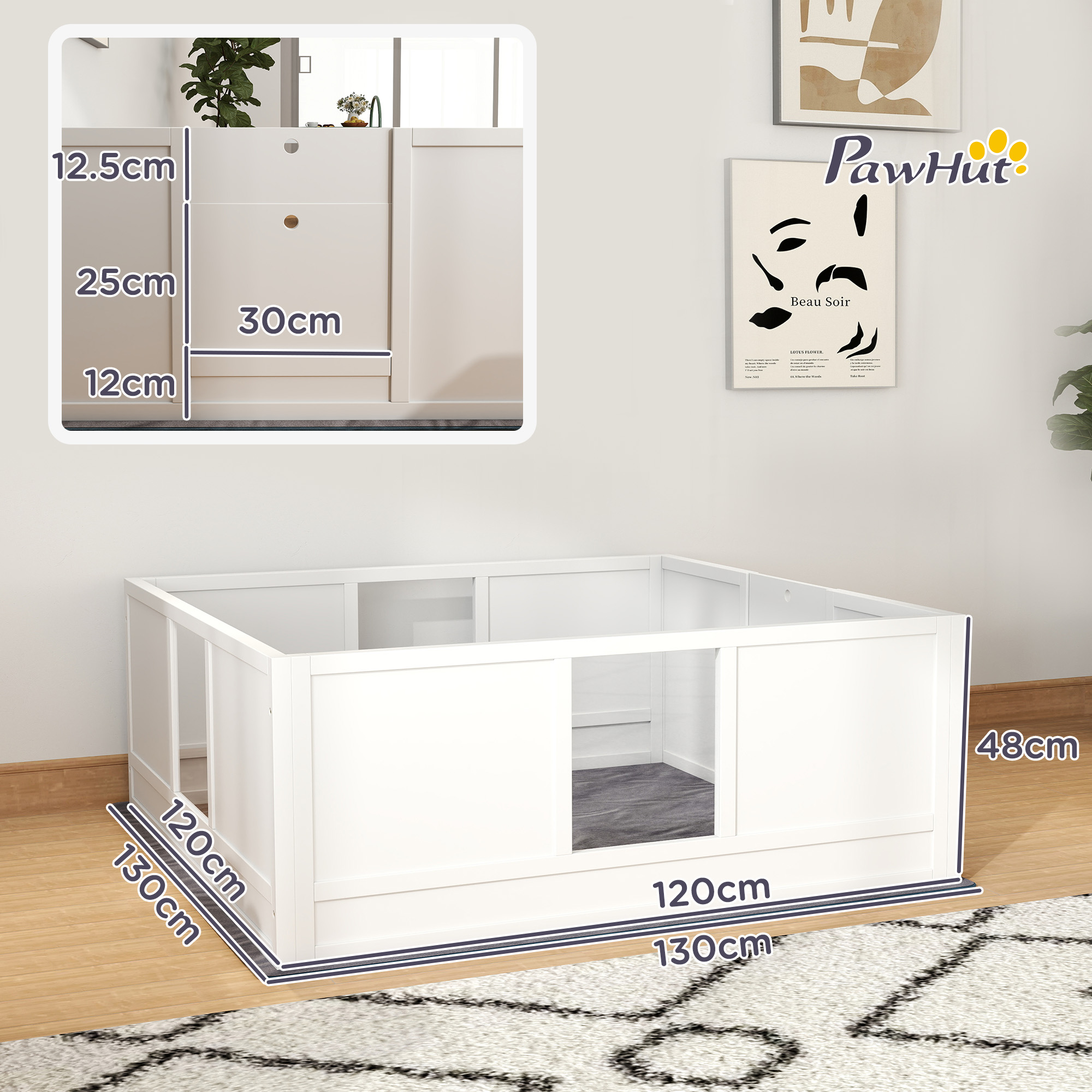 PawHut Whelping Box for Dogs with Whelping Pad, Adjustable Entrance, Non-slip Foot Pads, for Large Dogs, 124 x 120cm 3