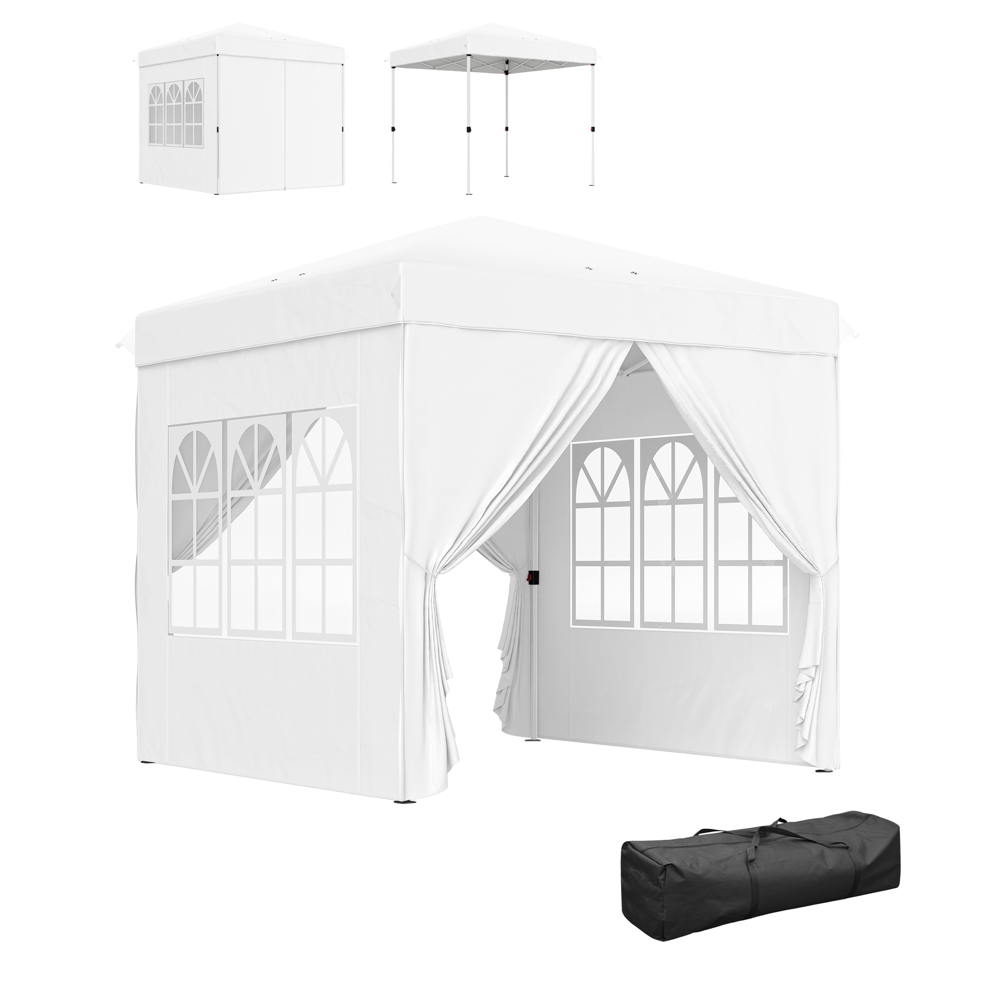Outsunny Carpa Plegable Pop-up 2,5x2,5 m con 4 Paredes Laterales Anti-UV Altura Ajustable y Bolsa de Transporte Blanco