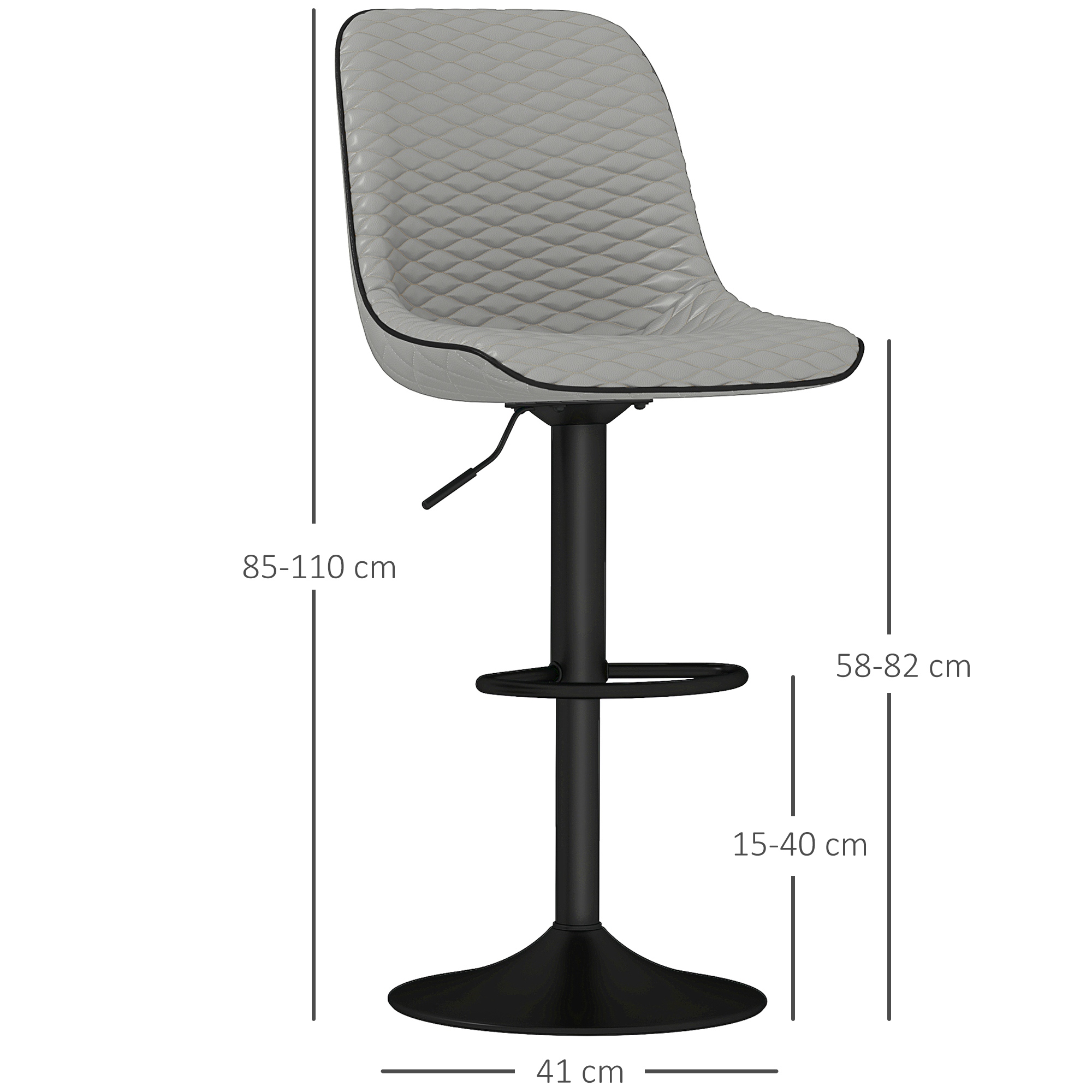 HOMCOM Set of Two Faux Leather Bar Stools Grey 3