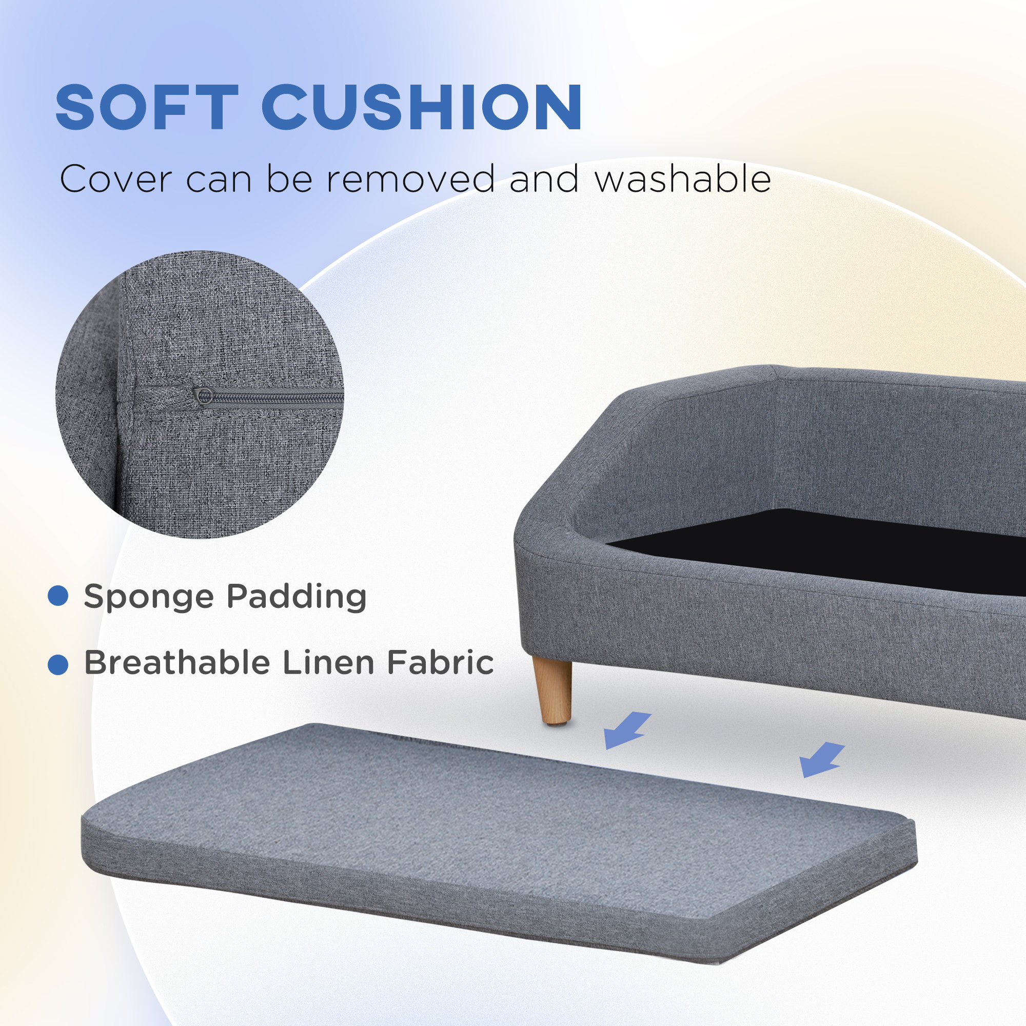 PawHut Dog Sofa, pet Bed, with Soft Cushion, Washable Cover, for Small, Medium & Large Dogs Grey 6