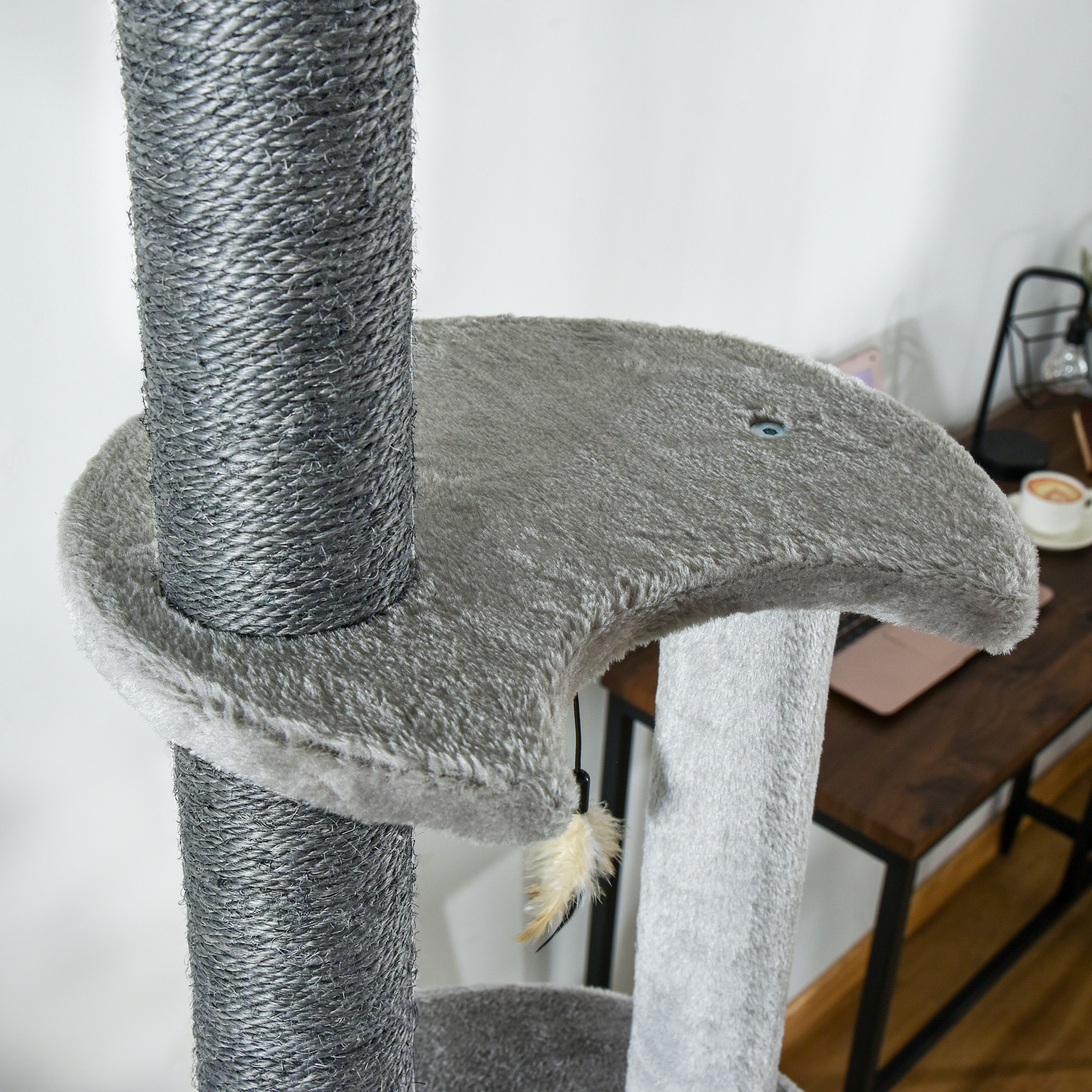 PawHut 255cm Floor To Ceiling Cat Tree for Indoor Cats Climber Scratching Post Adjustable Height Play Tower Removable Cover Grey 7