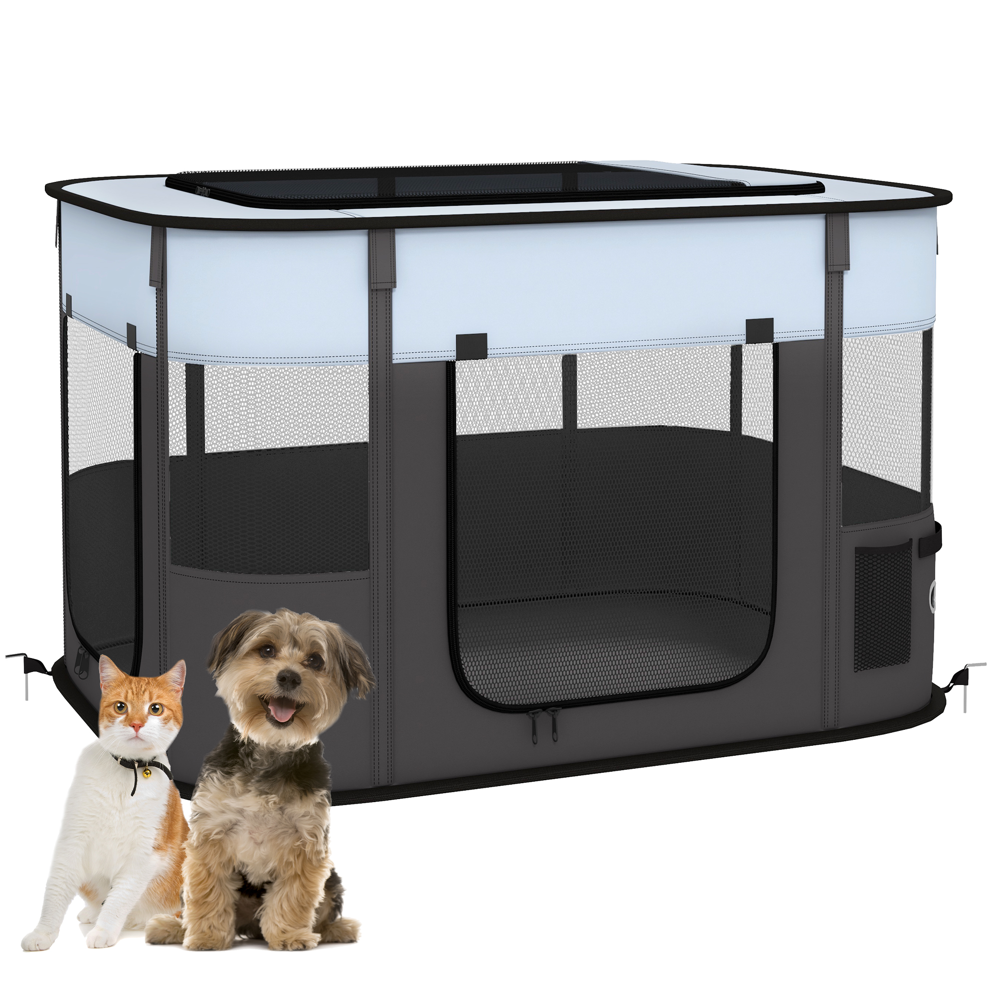 PawHut Foldable Dog Pen with Storage Bag for Indoor/Outdoor Use, Portable Pet playpen, with Ground Stakes - Brown