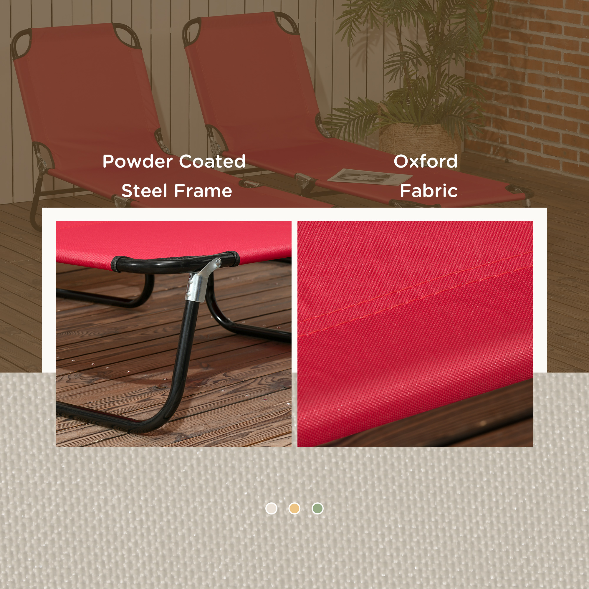 Outsunny Set of Two Folding Sun Loungers Red 6