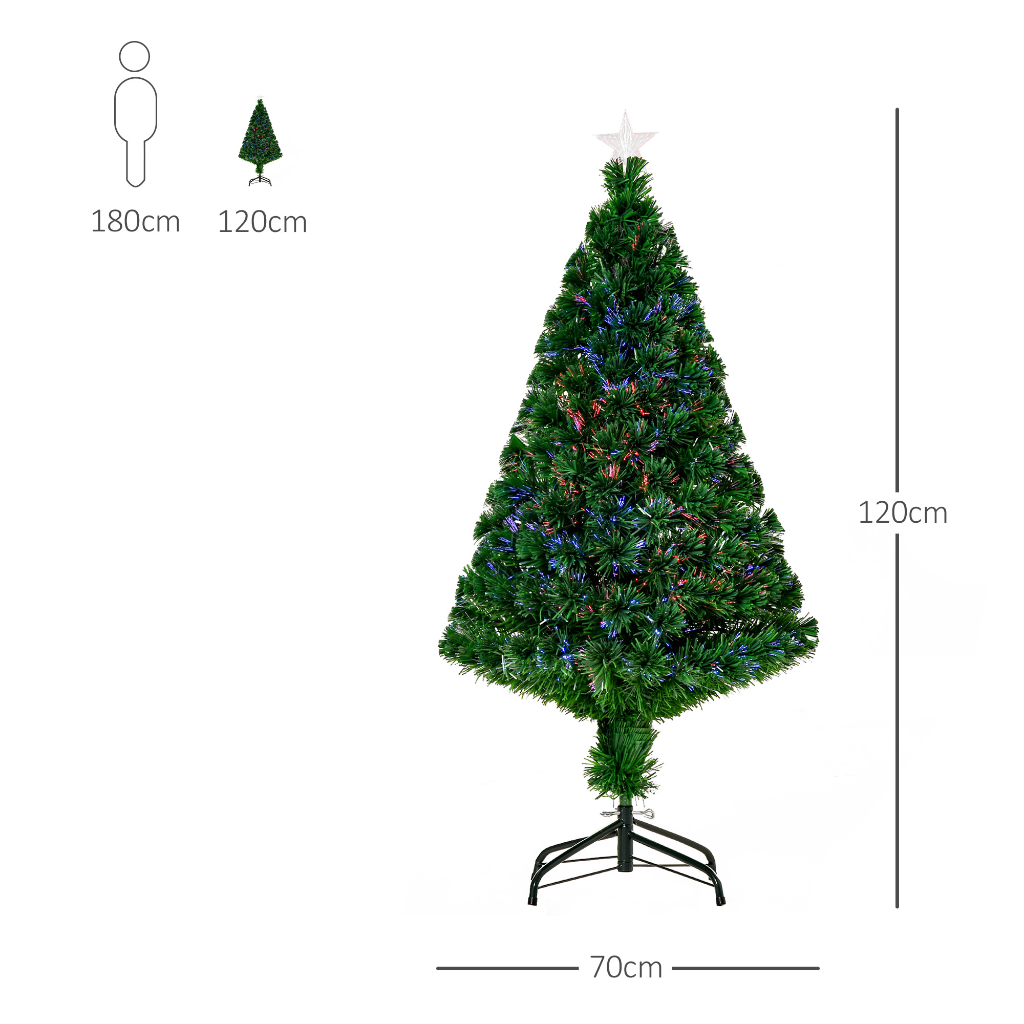 HOMCOM 4FT Pre-Lit Fibre Optic Artificial Christmas Tree Holiday Xmas Décor with Tree Topper Multi-Colour 3