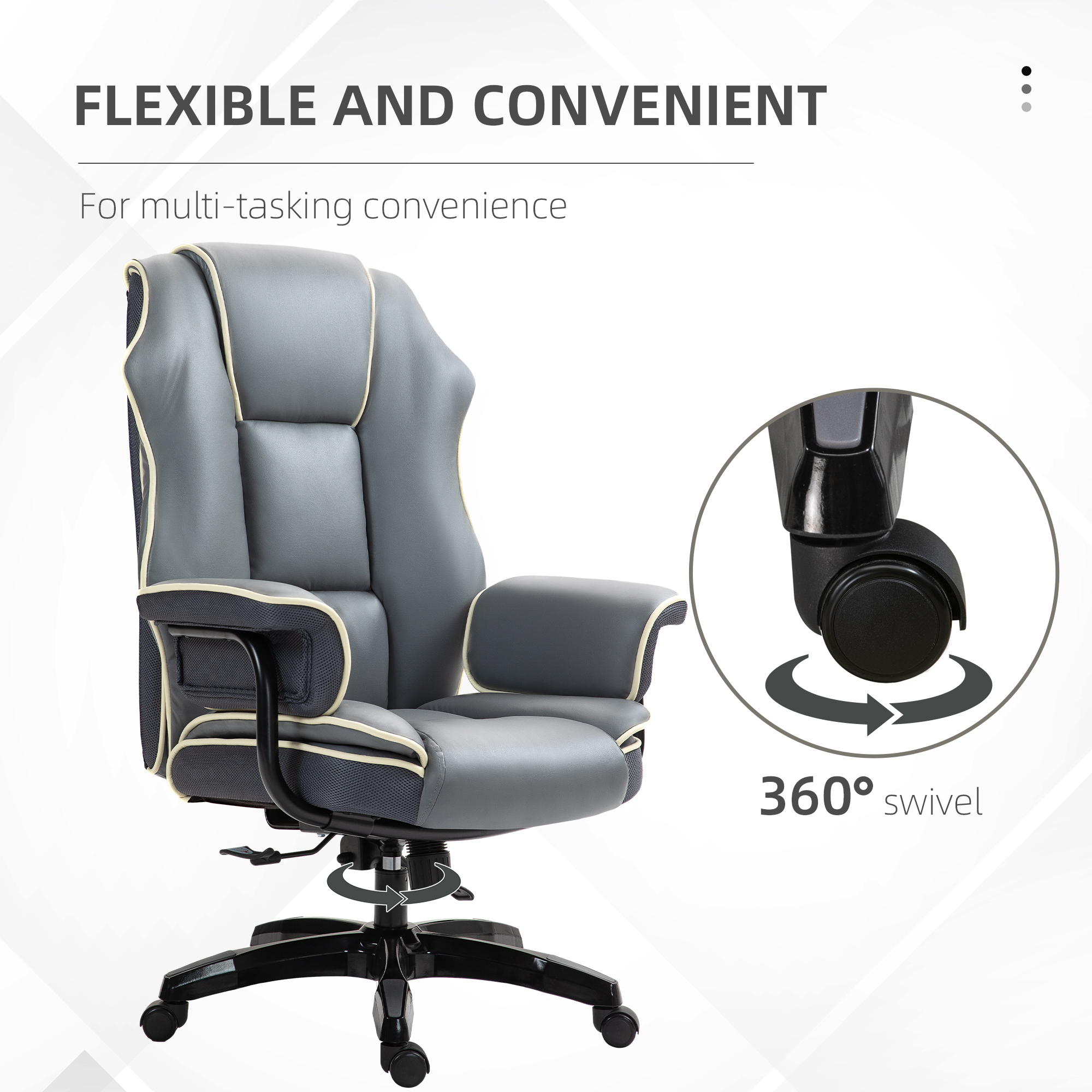 Vinsetto Faux Leather Executive Office Chair, with Contrast Piping Grey/White 7