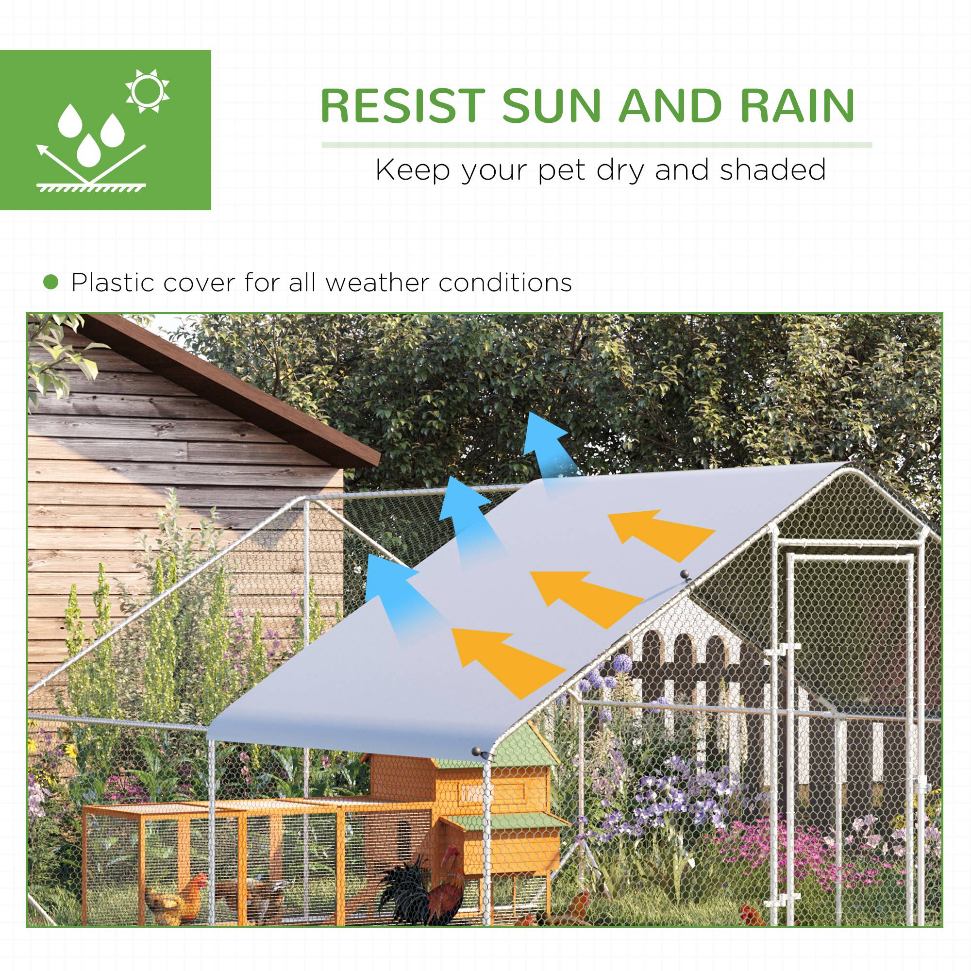 PawHut Chicken Walk-in Run, Galvanised Chicken Coop, Hen Poultry House Cage, Rabbit Hutch Pet Playpen Garden w/ Water-Resist Cover, 3 x 4 x 2m 4