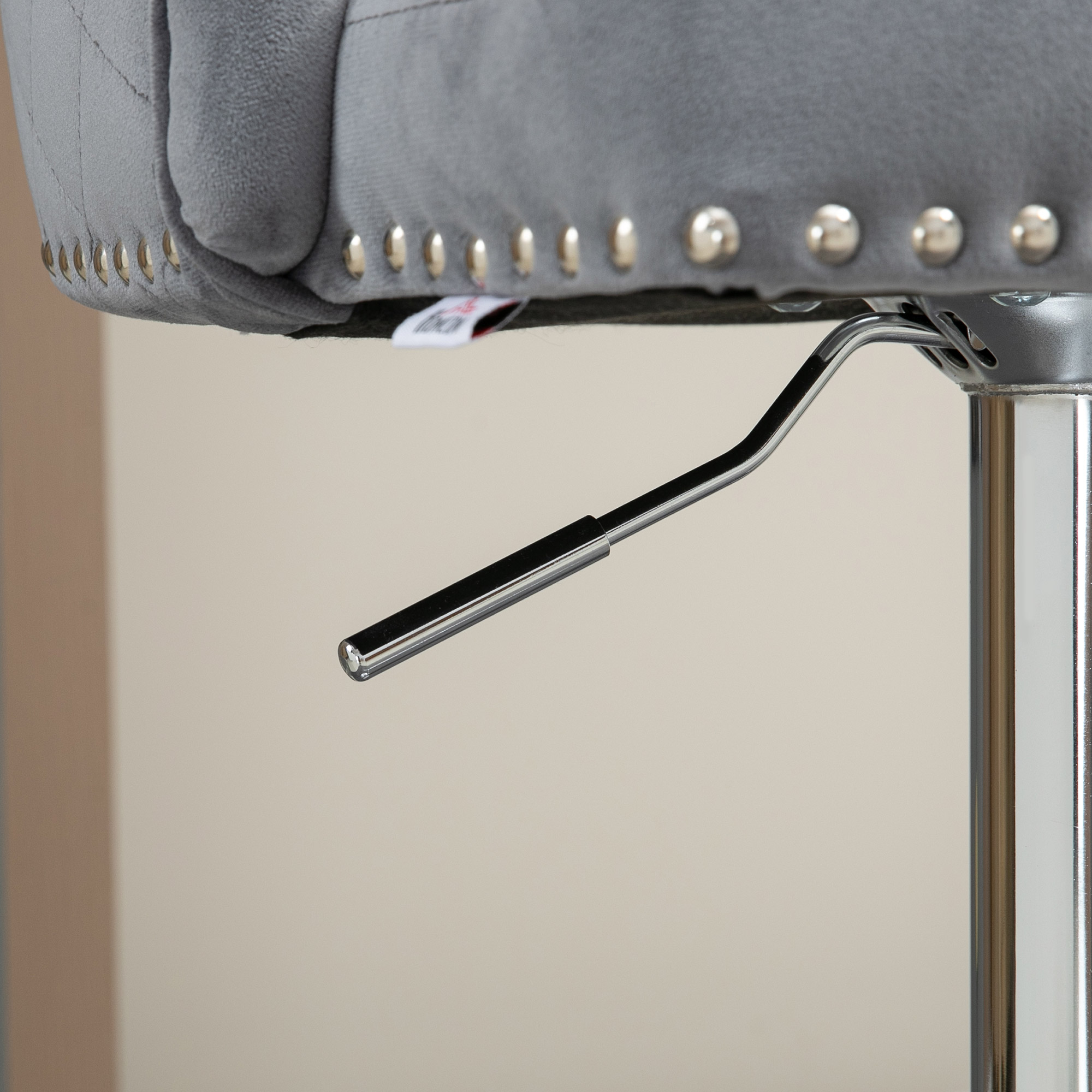 HOMCOM Bar Stools Set of 2, Modern Swivel & Adjustable Velvet Barstools with Button Tufted Back, Footrest, Nailhead Trim for Home Bar, Grey 8