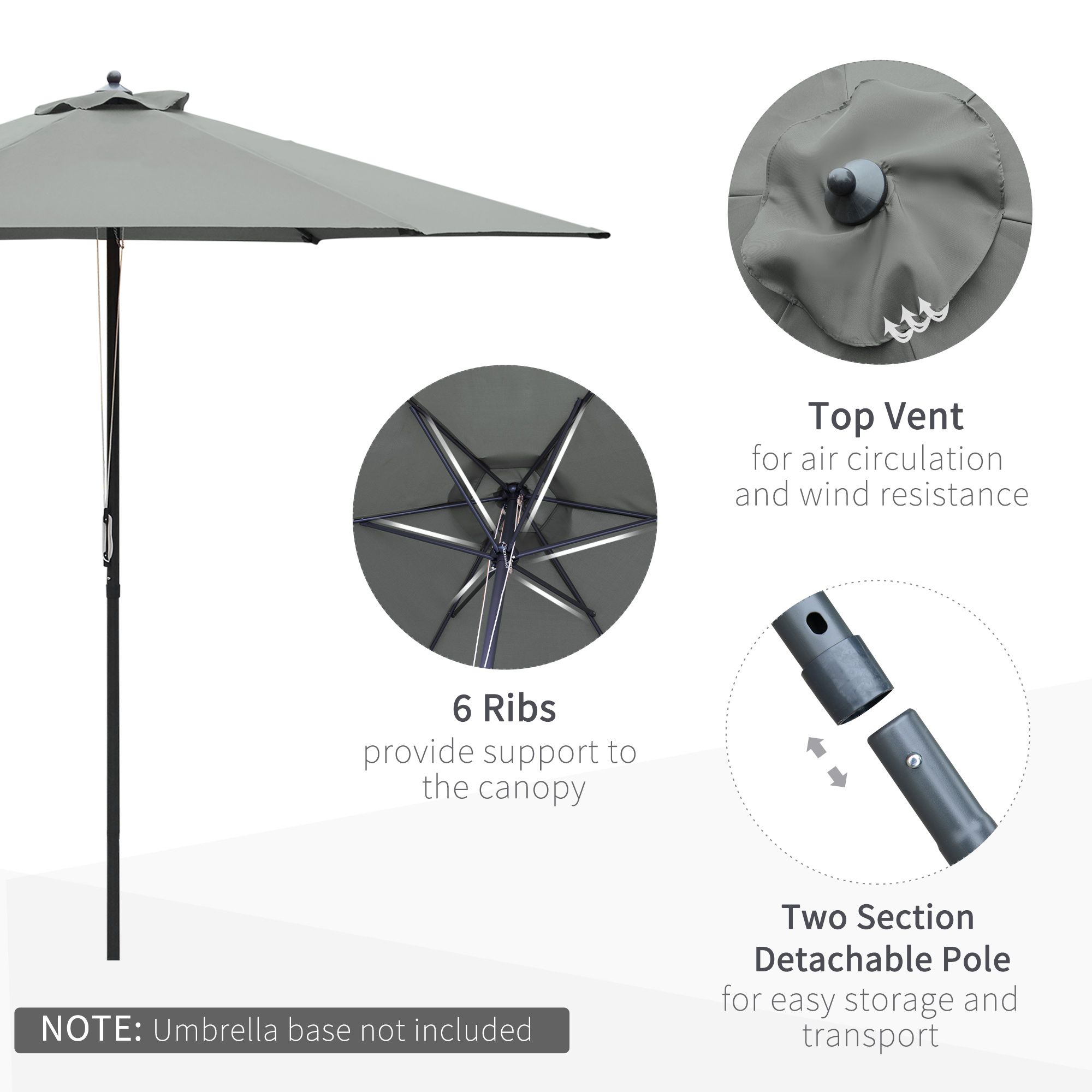 Outsunny 2.8m Garden Parasol Umbrella, Round Outdoor Market Table Umbrella Sun Shade Canopy, Dark Grey 4