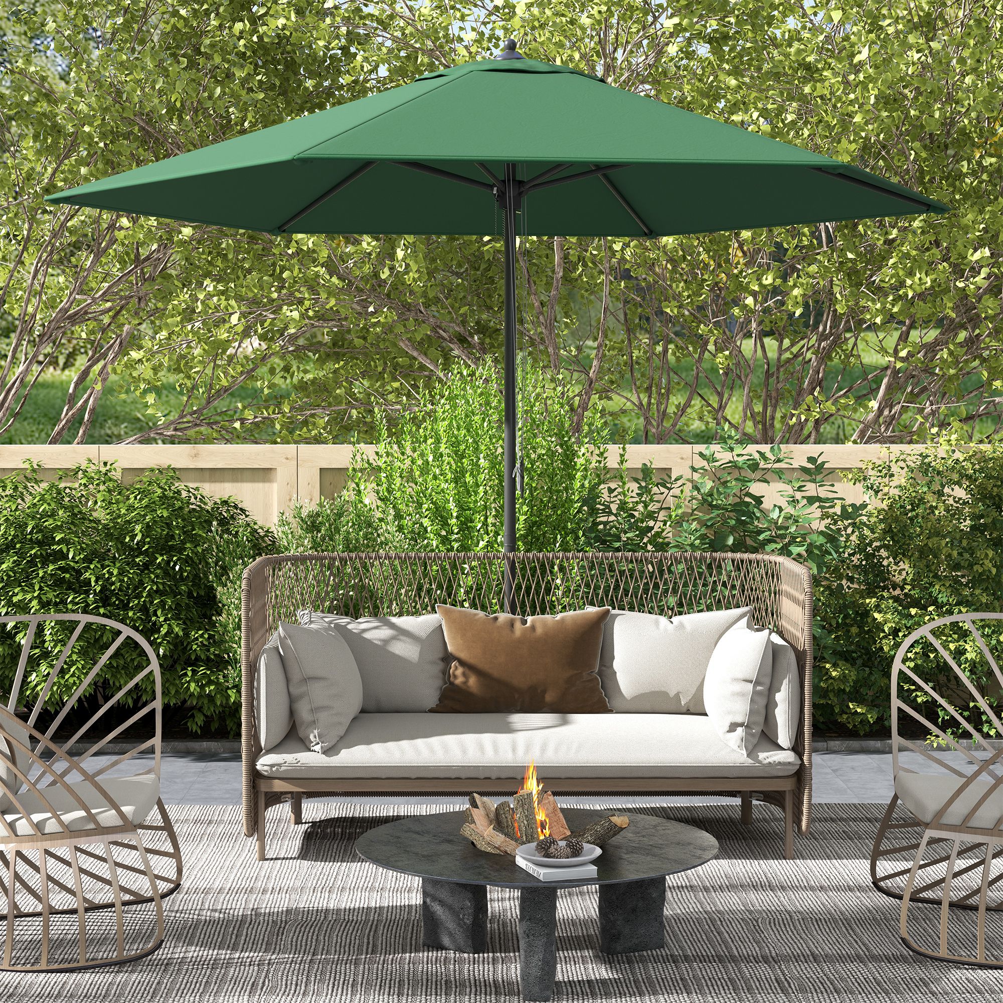 Outsunny 2.8m Garden Parasol Umbrella, Round Outdoor Market Table Umbrella Sun Shade Canopy, Green 2