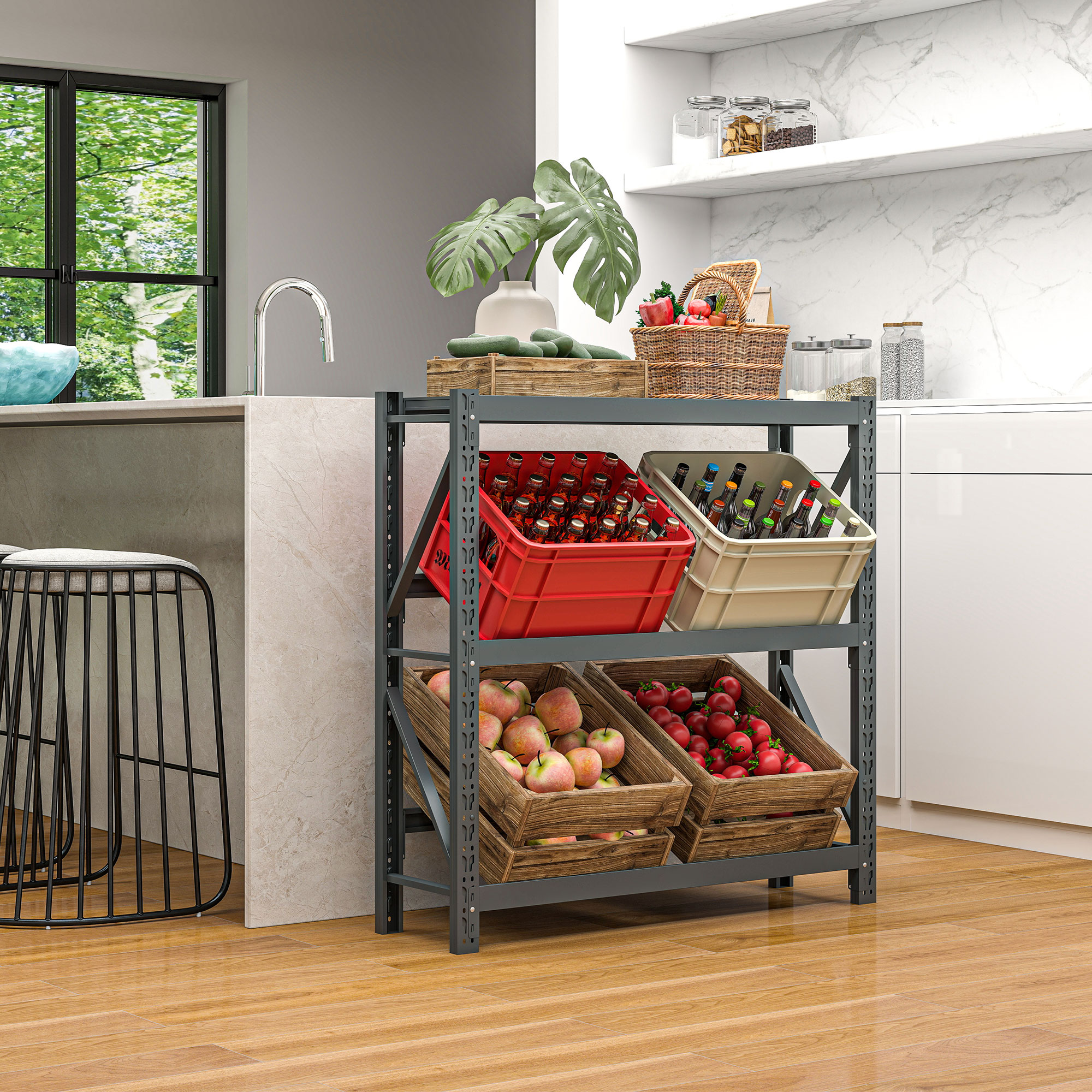 CLP Scaffale Porta Casse In Acciaio Inox Lennert | Perfetto Per Cucina, Garage E Cantina | 3 Casse, Cromo