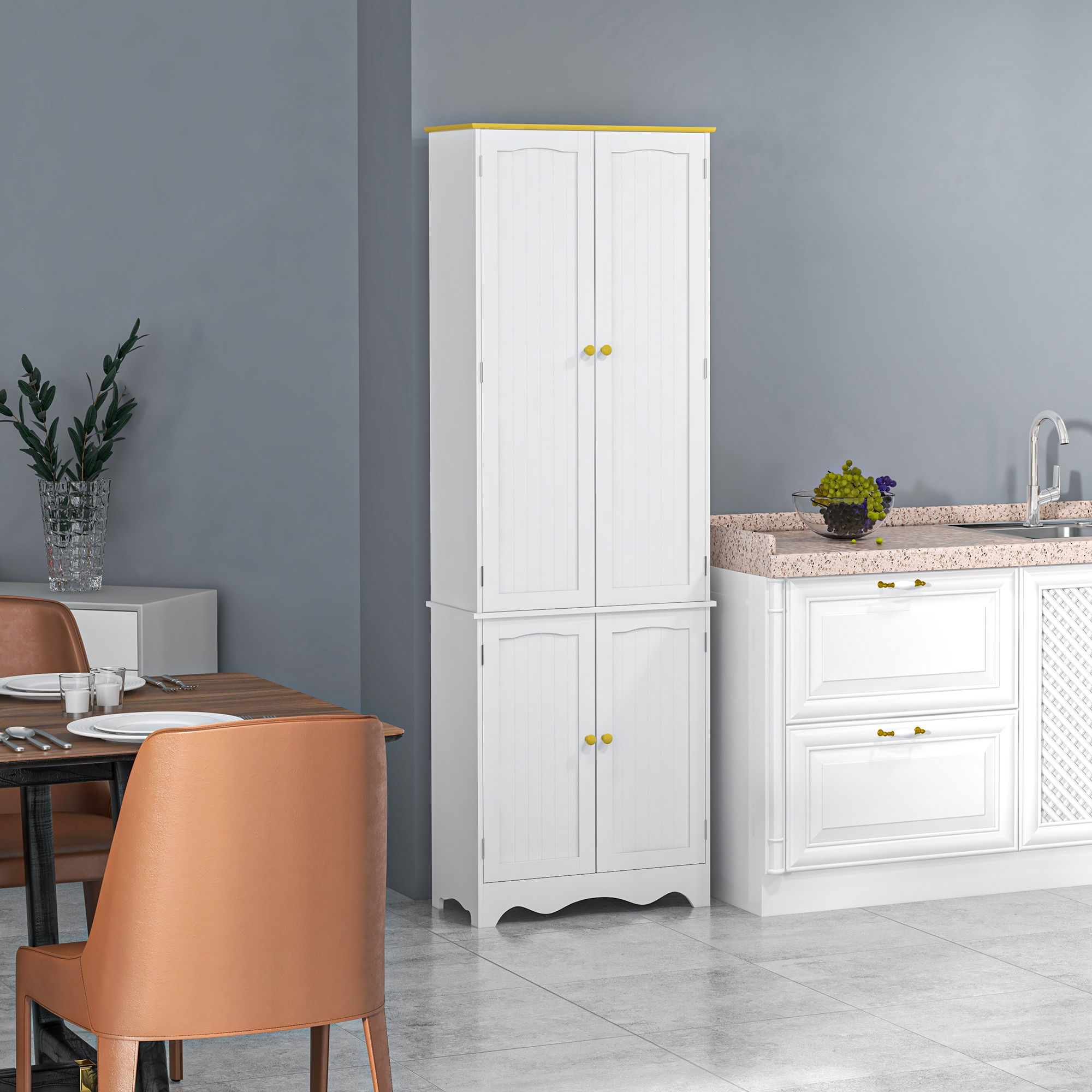 HOMCOM Freestanding 4-Door Kitchen Cupboard, Storage Cabinet Organizer with 4 Shelves, White 8