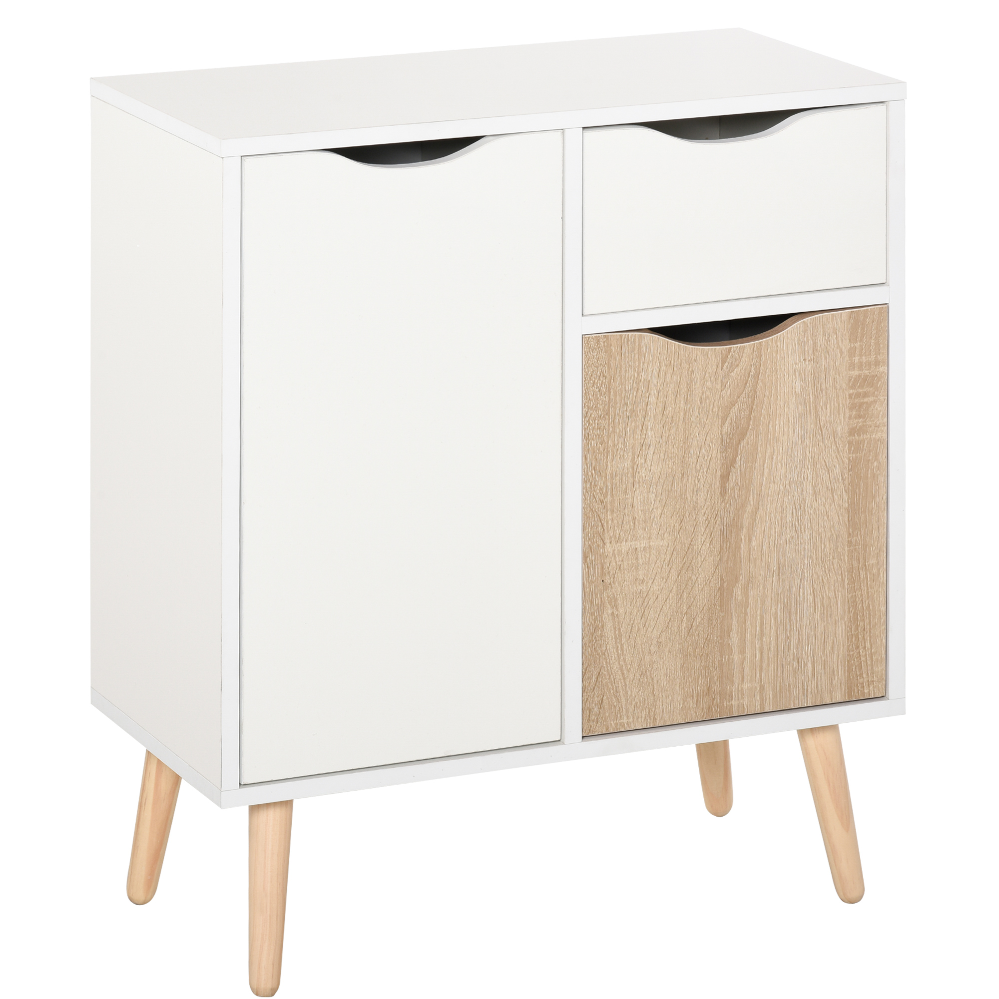 HOMCOM Buffet Meuble de Rangement Design scandinave 2 placards tiroir Coulissant Bois Blanc chêne Clair