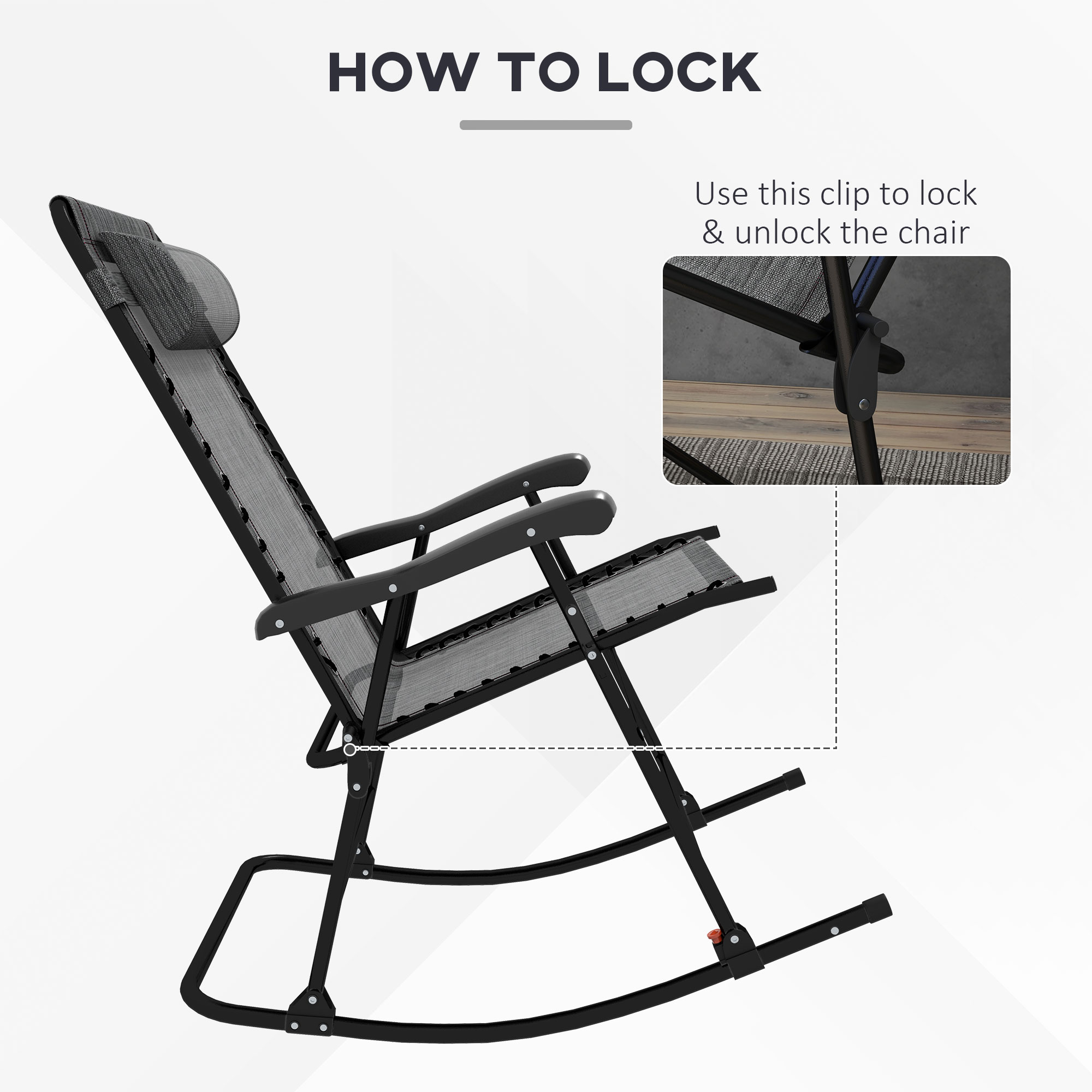 Outsunny Folding Rocking Chair Zero Gravity W/ Headrest-Grey | Aosom UK