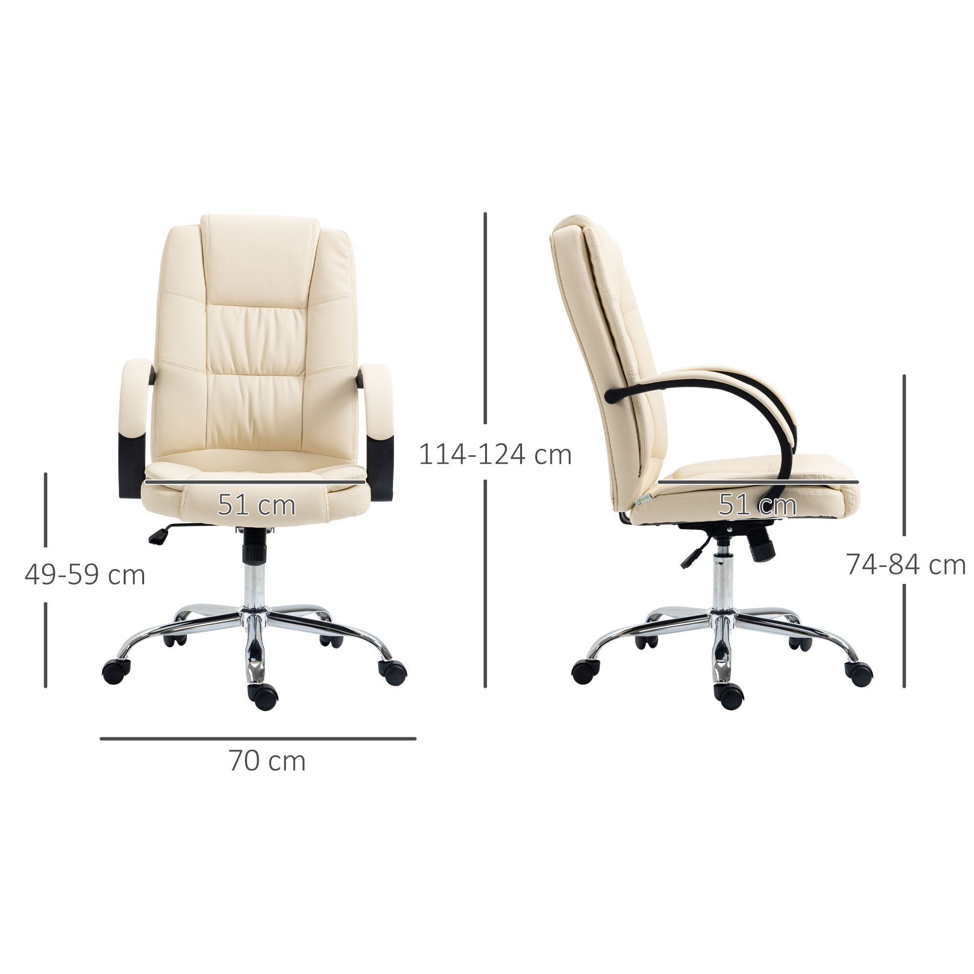 Vinsetto Office Chair, PU Leather Desk Chair with 13cm Soft Padded Seat and Backrest, Swivel Chair with Adjustable Height and Rolling Wheels, Beige 3