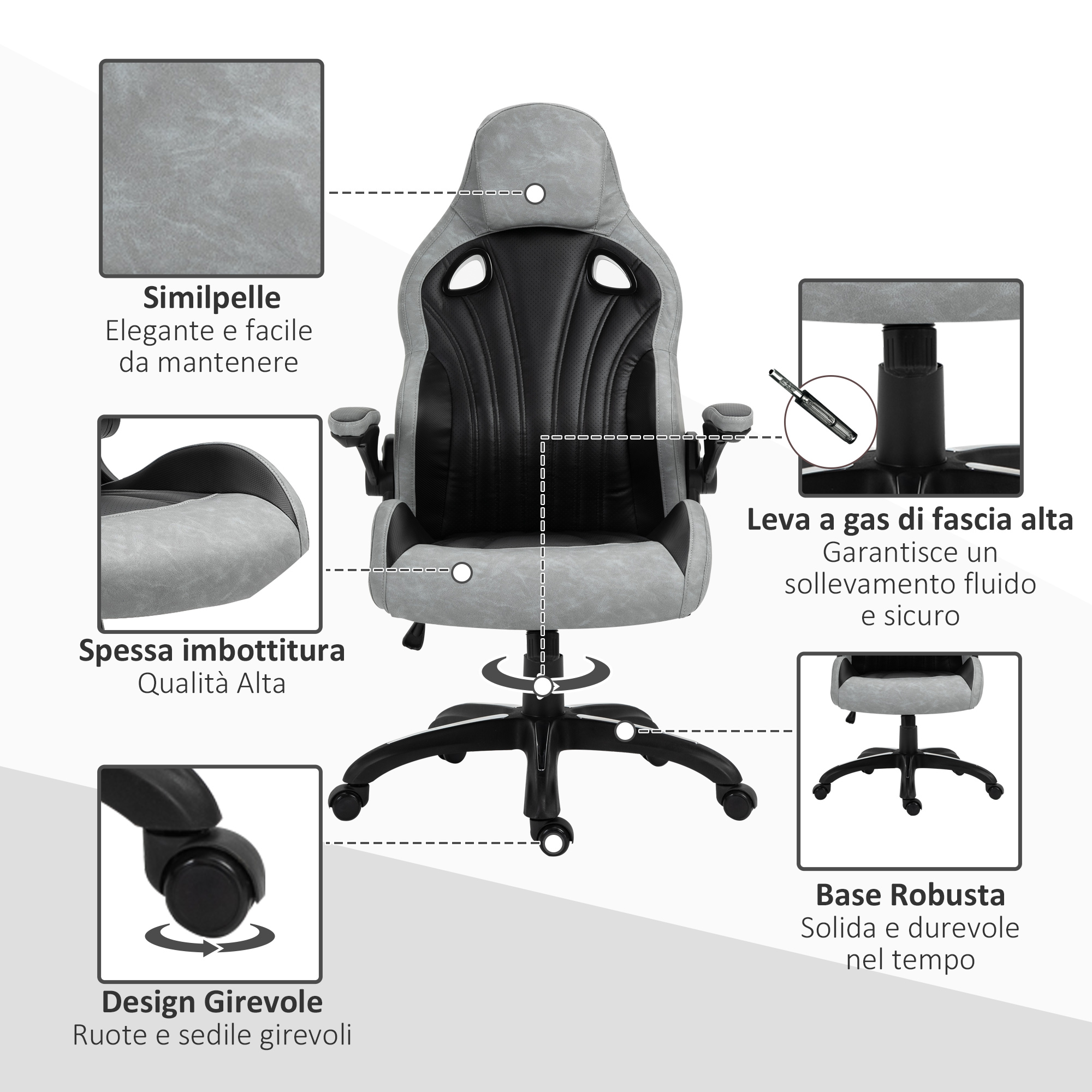 RMF Sedia Gaming Professionale Ergonomica Reclinabile, Poltrona Gaming Seduta Comoda e Rilassante con Poggiapiedi - Sedia per Gamer con Ruote Girevoli, Altezza Regolabile Rosso/Nero