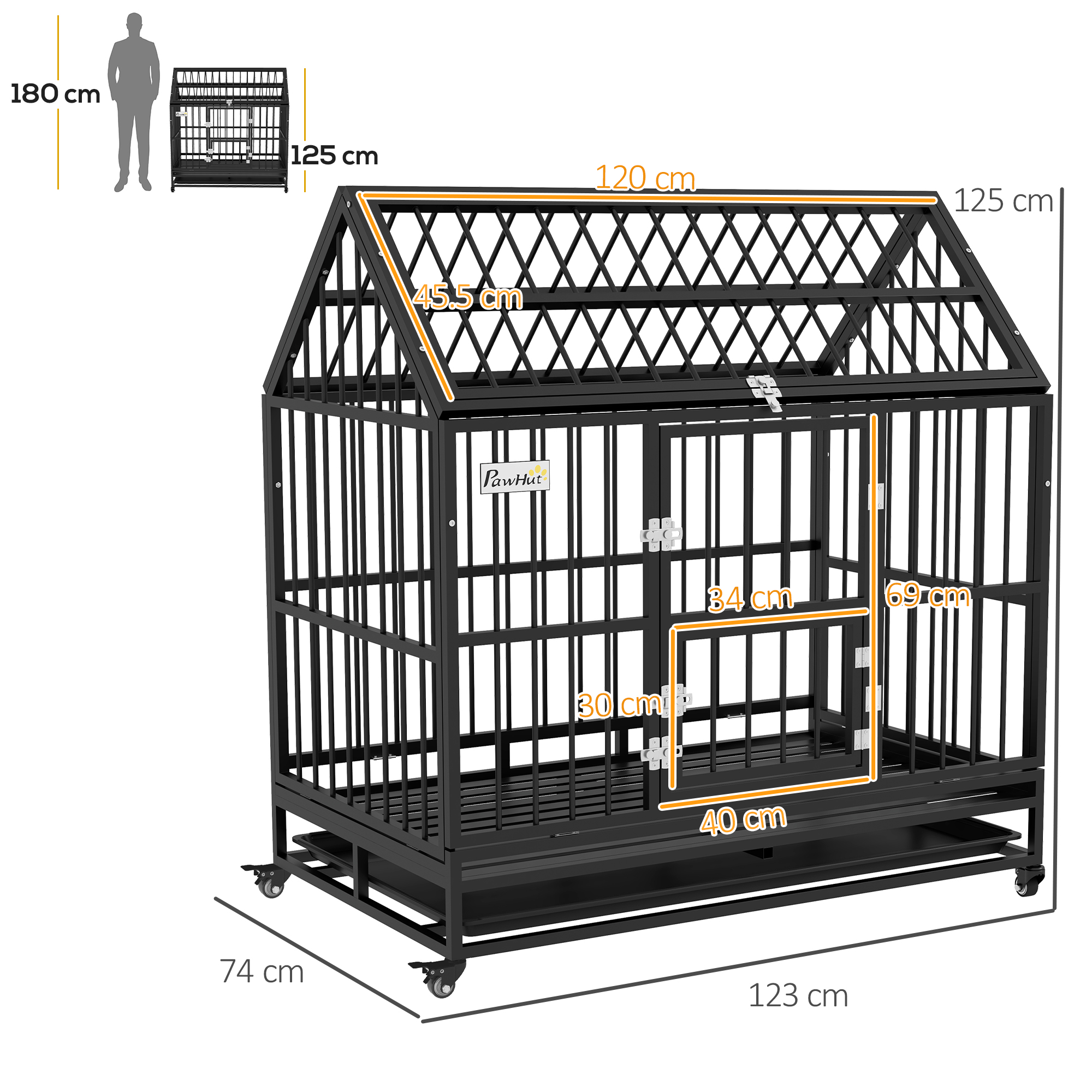 PawHut 48" Heavy Duty Dog Crate on Wheels, with Removable Tray, Openable Top, for L, XL Dogs Black 3
