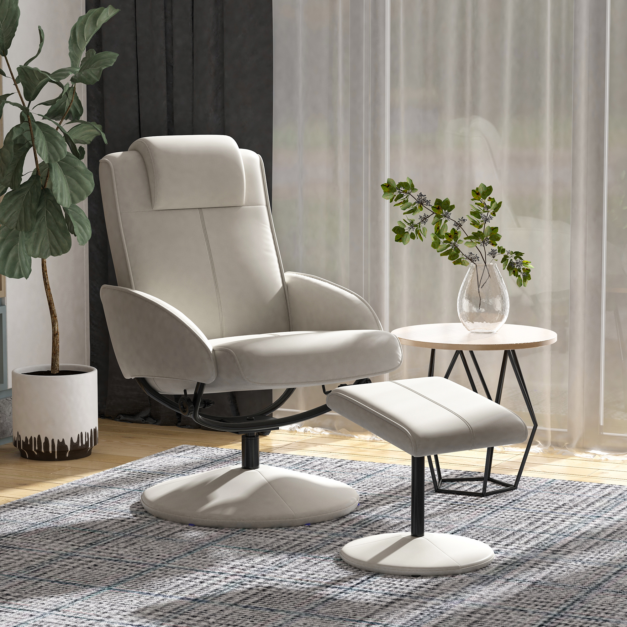 Poltrona Relax Reclinabile HOMCOM Manuale A 135° Con Poggiapiedi | Tessuto Effetto Lino, Imbottita, Bianco Crema