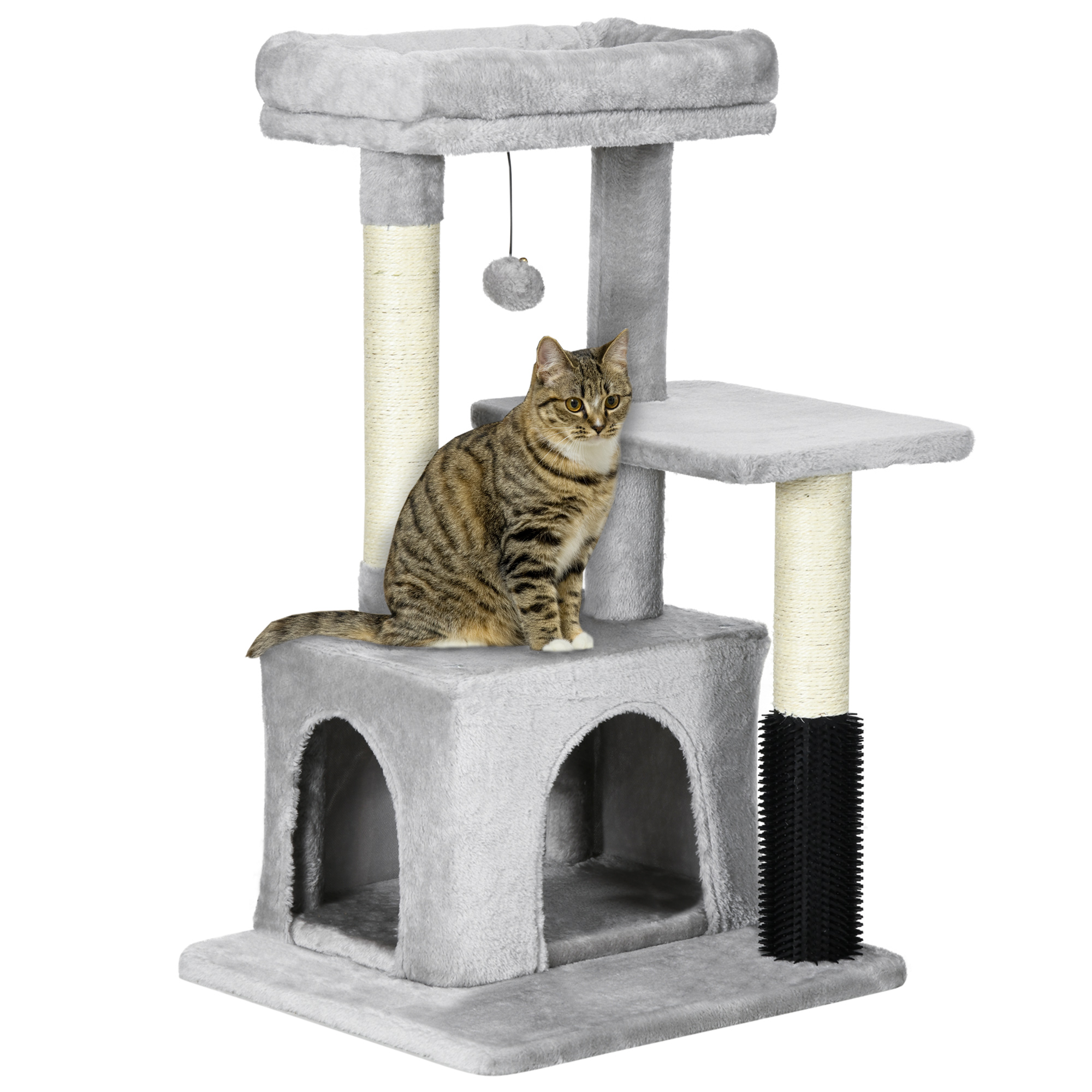 PawHut Árbol Rascador para Gatos Medianos con Nido Plataforma Bola Colgante Juguete Rascador y Postes de Sisal 48x48x85 cm Gris