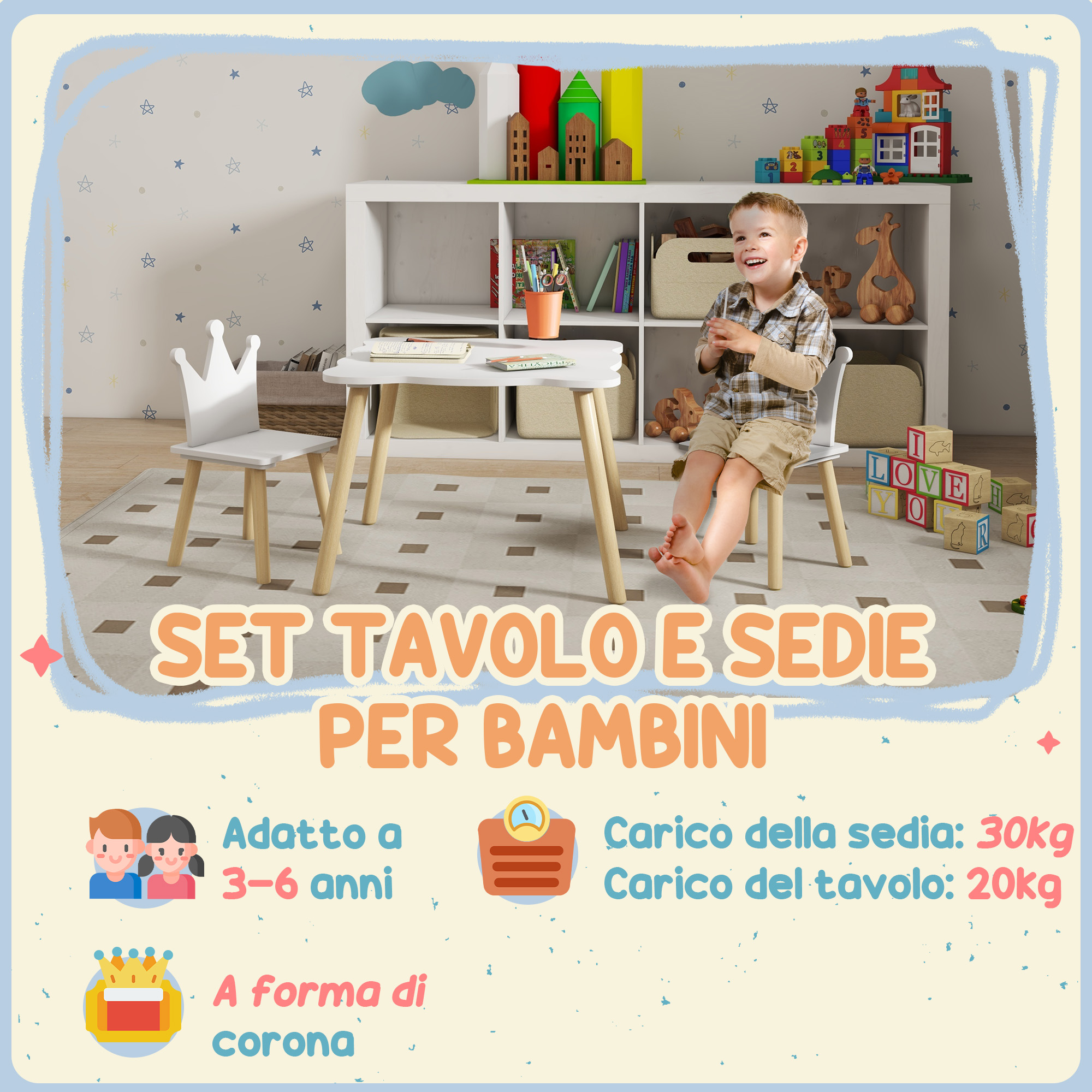 Set tavolo e sedie in legno di faggio ecologico, progettato per l