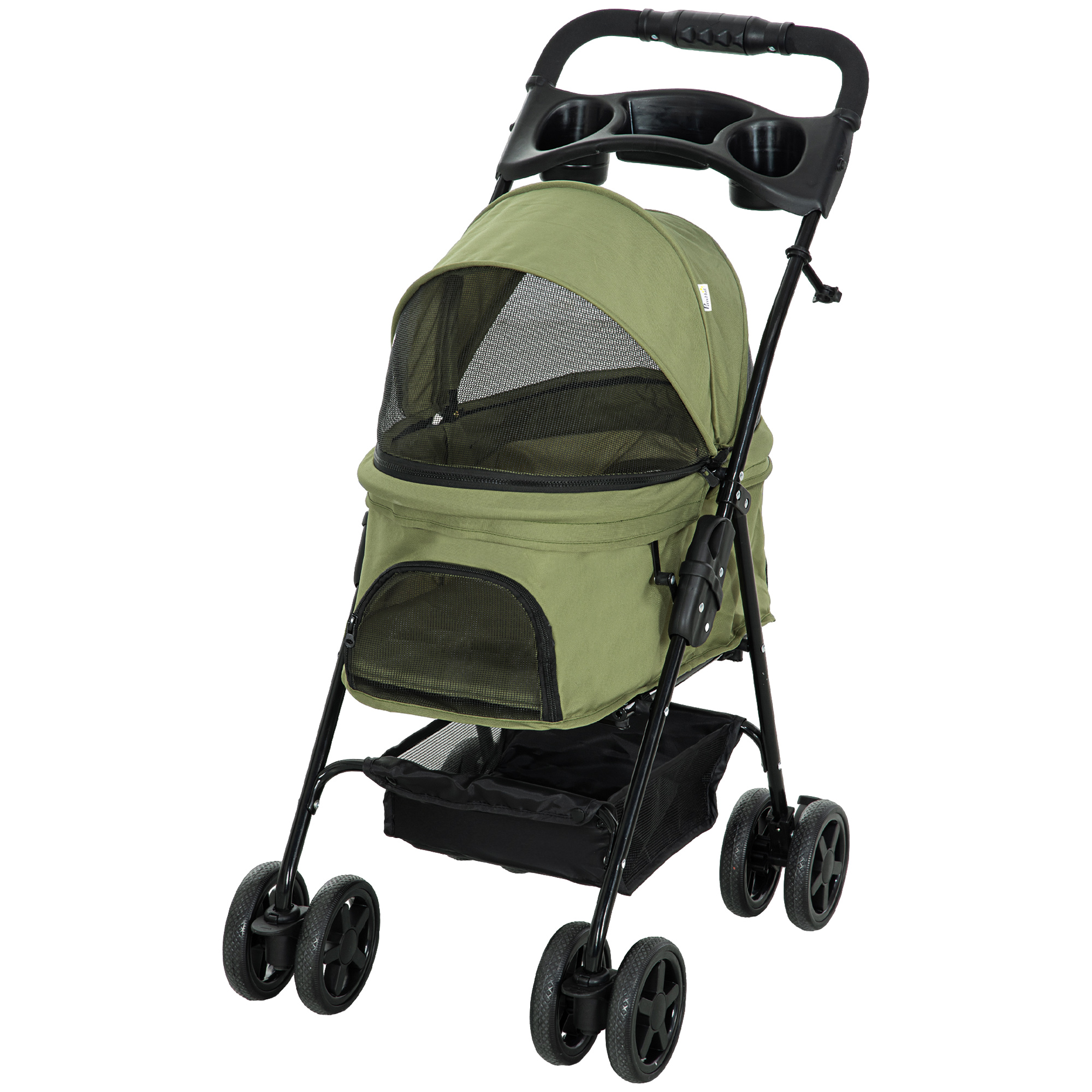 PawHut Hundewagen Hundebuggy mit Klappfunktion für kleine Hunde & Katzen, Haustierwagen Katzenbuggy Oxford Dunkelgrün 67x45x96 cm   Aosom.de