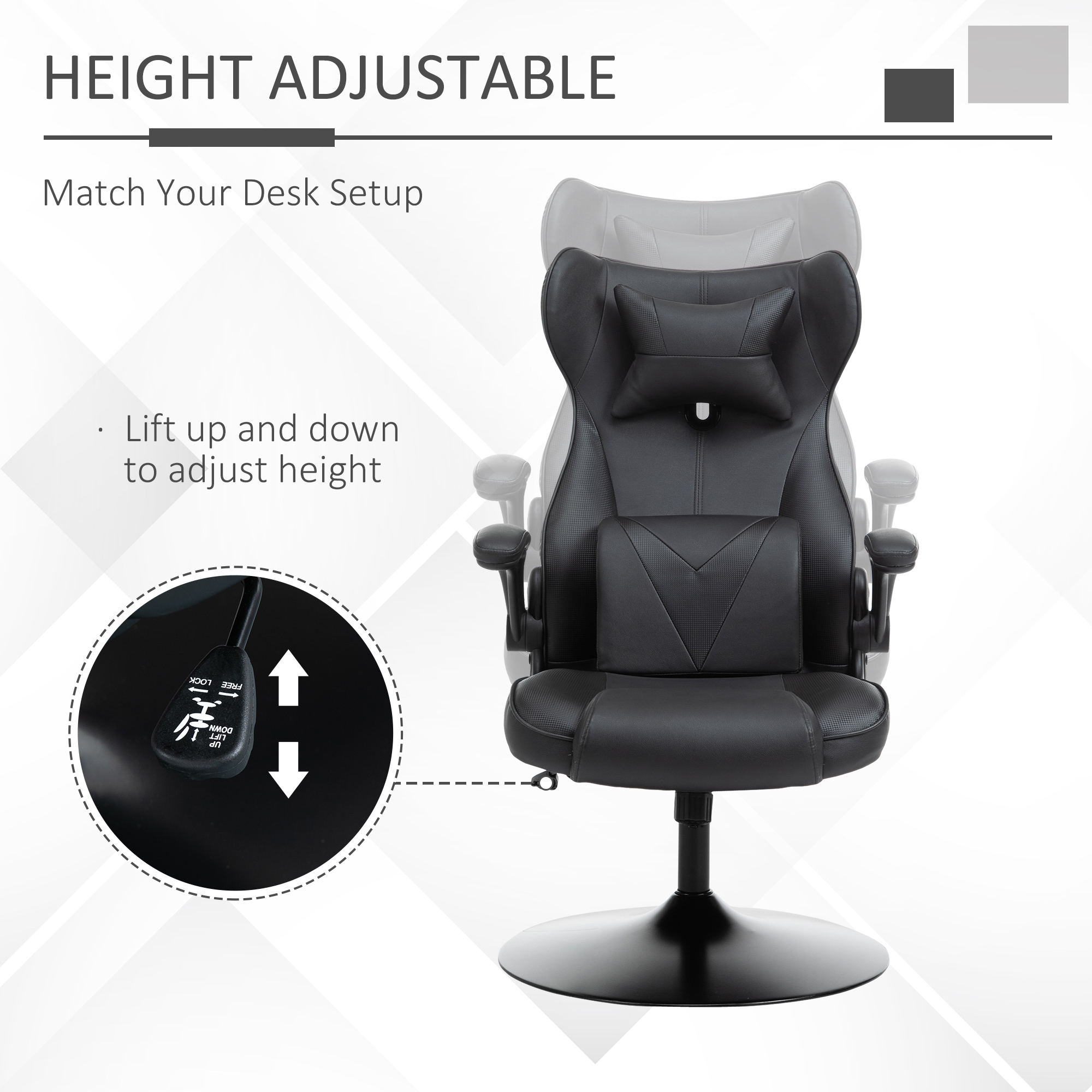Vinsetto Video Game Chair with Lumbar Support, Racing Style Home Office Chair, Computer Chair with Swivel Base, Flip-up Armrest and Headrest, Black 7