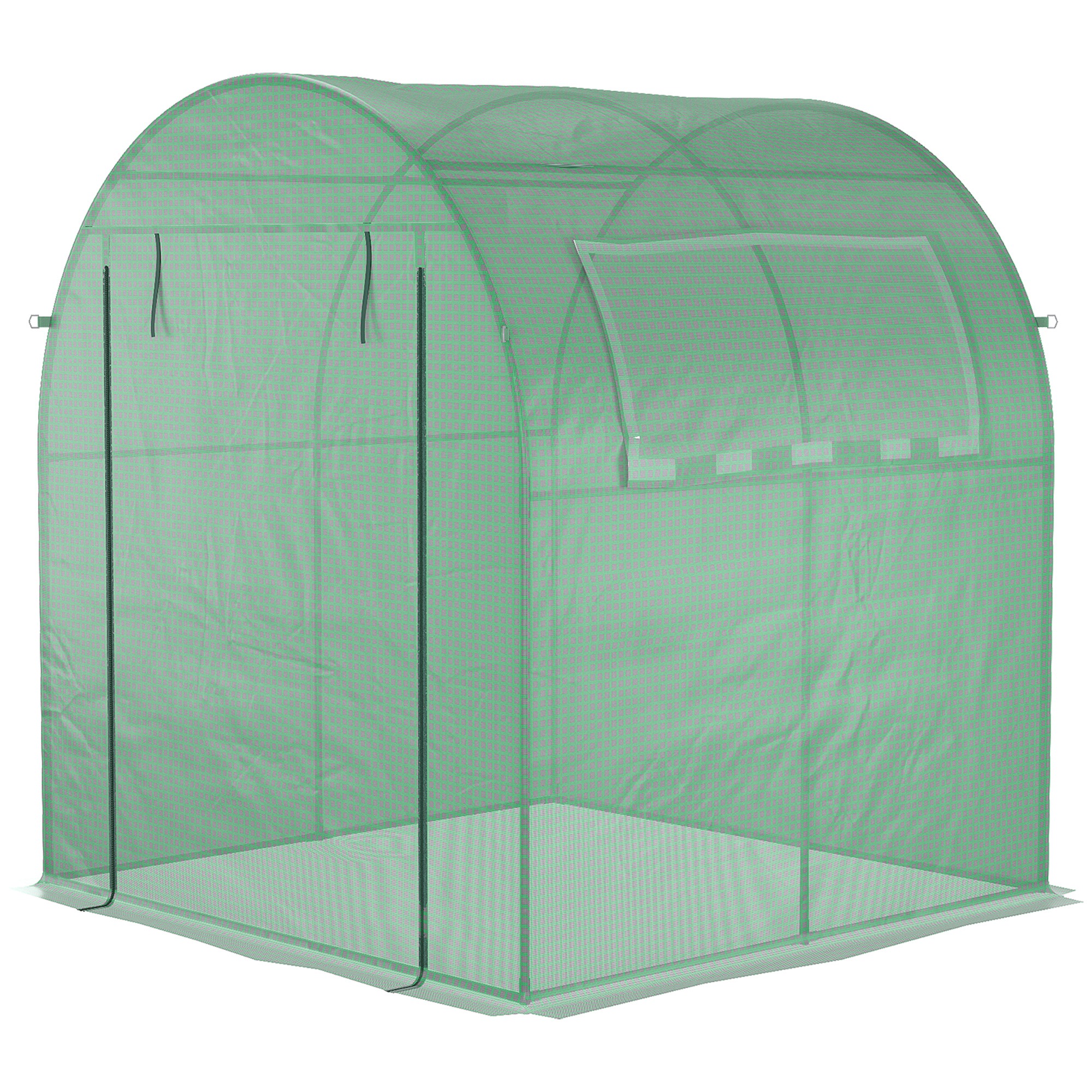 Outsunny Walk in Polytunnel Greenhouse, Green House for Garden with Roll-up Window and Door, 1.8 x 1.8 x 2 m, Green 8