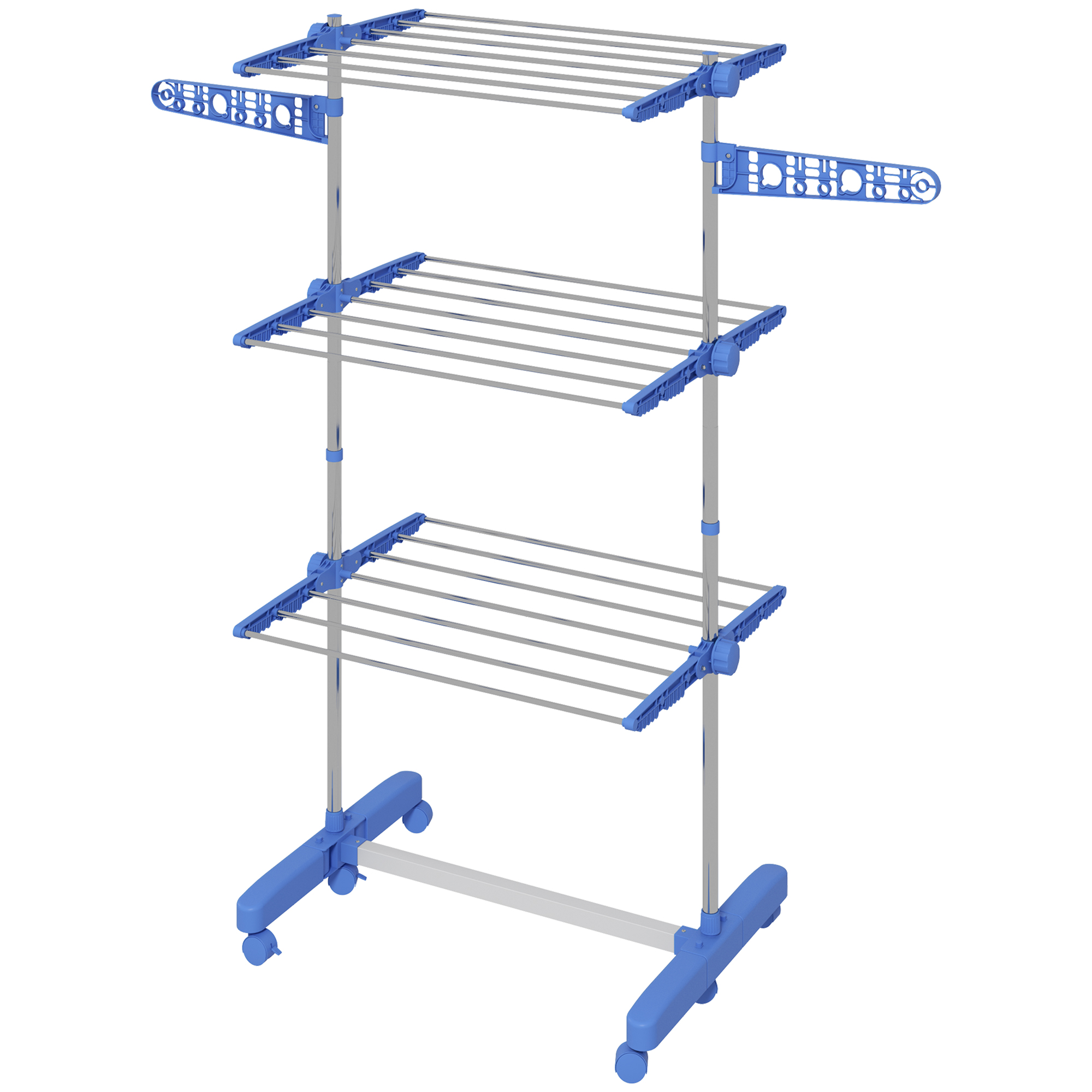 HOMCOM Étendoir Pliable 3 Niveaux Ailes Latérales Bleu Intérieur Extérieur Aosom France