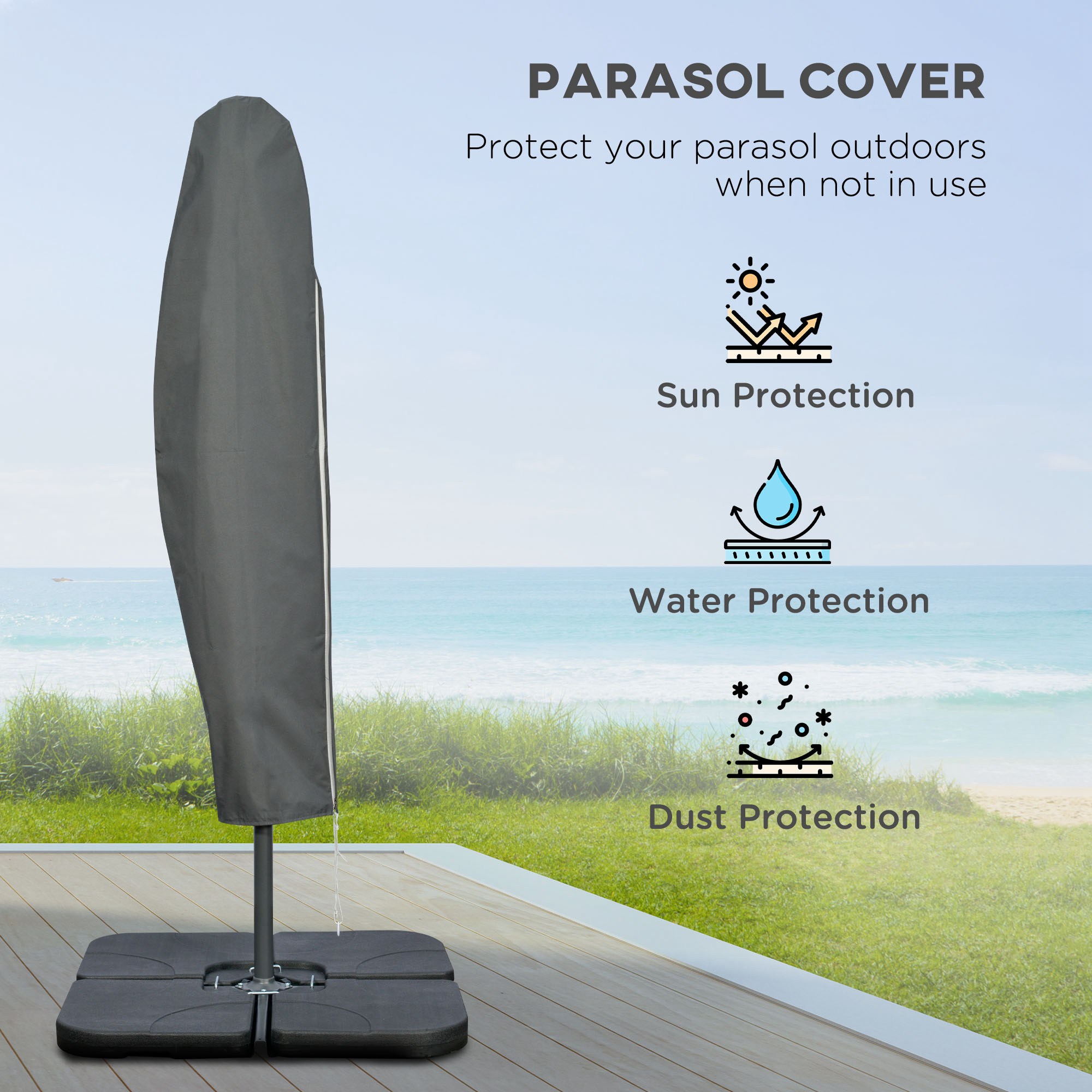Outsunny 3(m) Garden Banana Parasol Cantilever Umbrella with Crank Handle, Cross Base, Weights and Cover for Outdoor, Hanging Sun Shade, Coffee 7