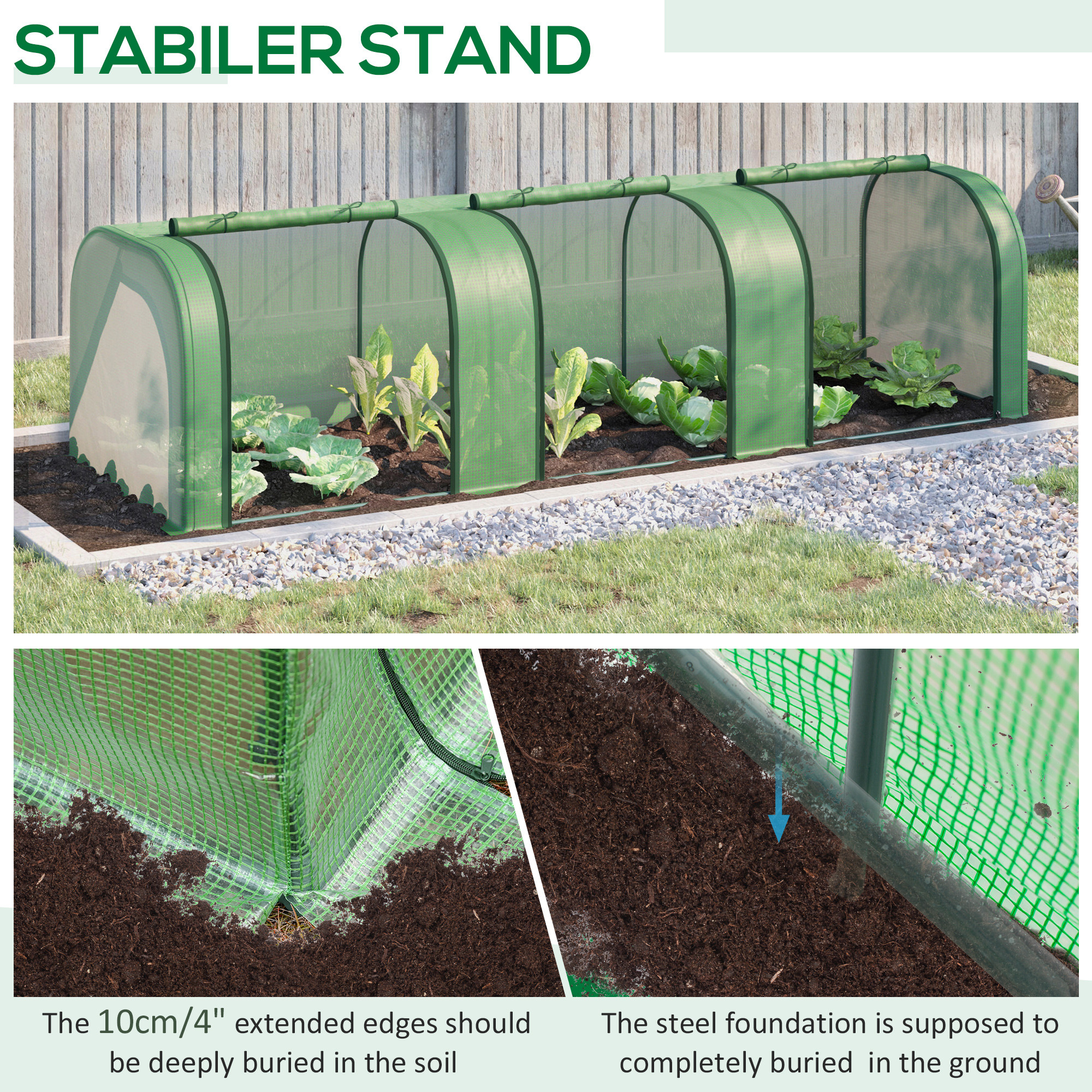 Outsunny Mini Greenhouse, Small Polytunnel Green House with Zipped Doors, Steel Frame for Garden Backyard, 295 x 100 x 80cm, Green 5