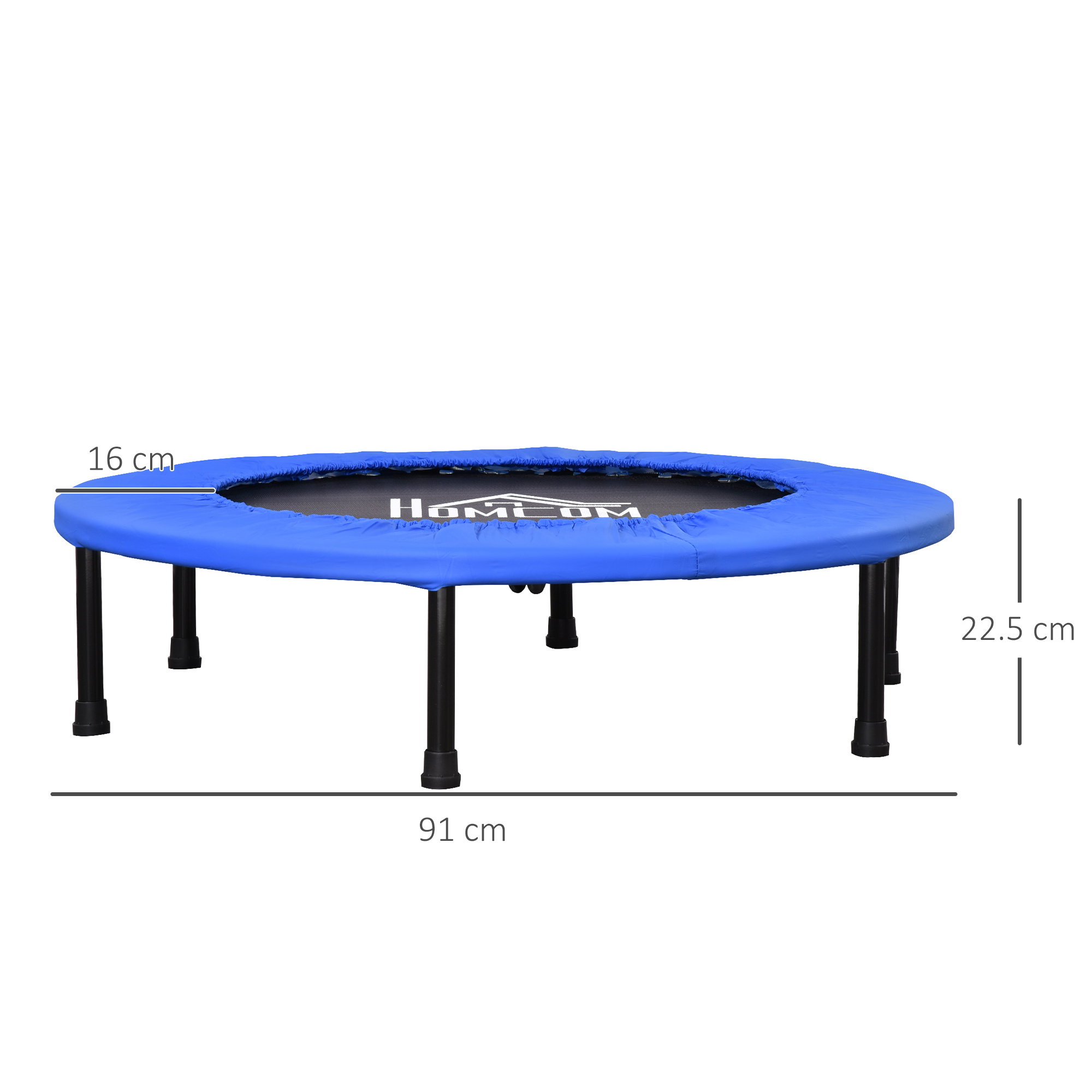 HOMCOM Φ91 Mini Fitness Trampoline Home Gym Yoga Exercise Rebounder Indoor Outdoor Jumper with Safety Pad, Support Up to 100 KG, Blue and Black 3